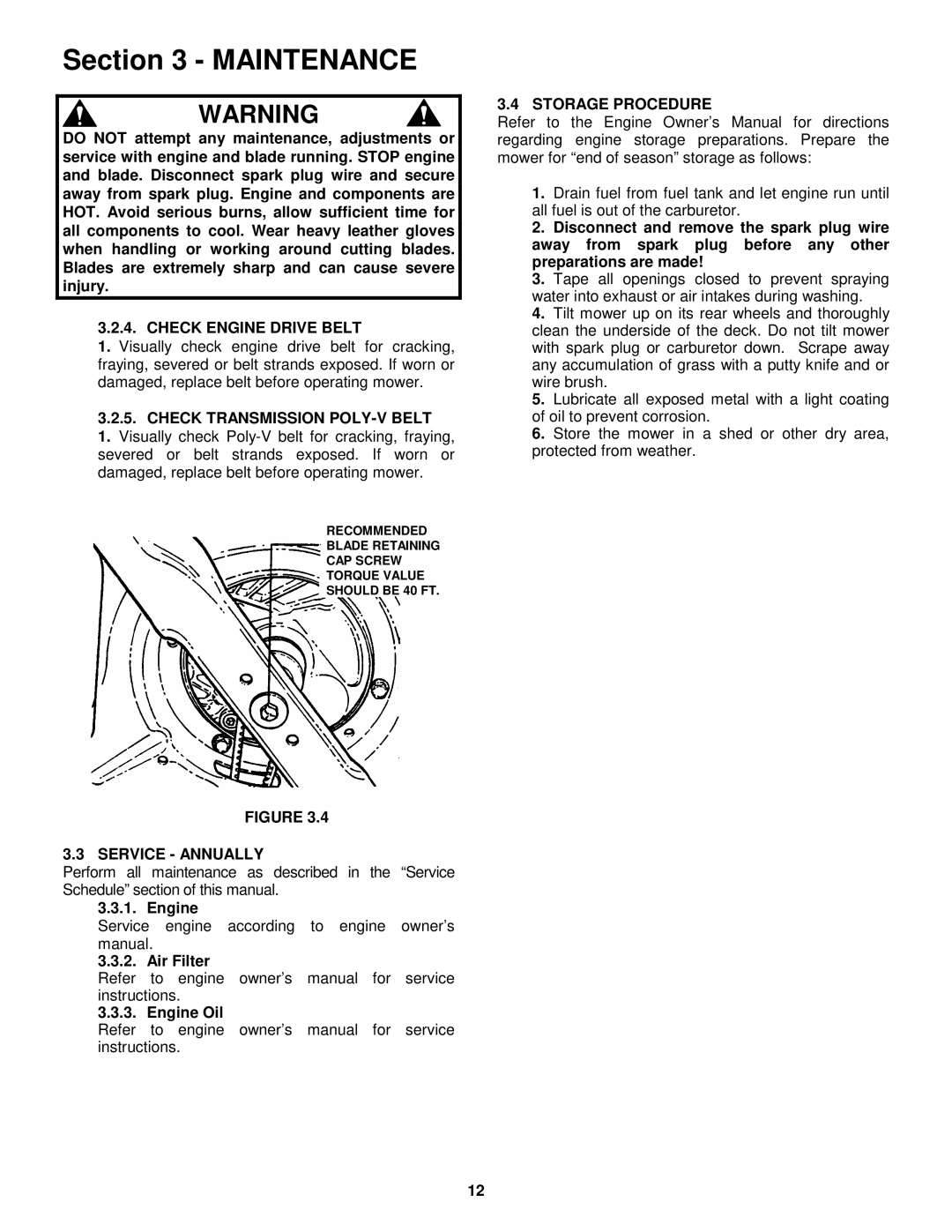 Snapper CP215517HV Check Engine Drive Belt, Check Transmission POLY-V Belt, Service Annually, Engine Air Filter Engine Oil 