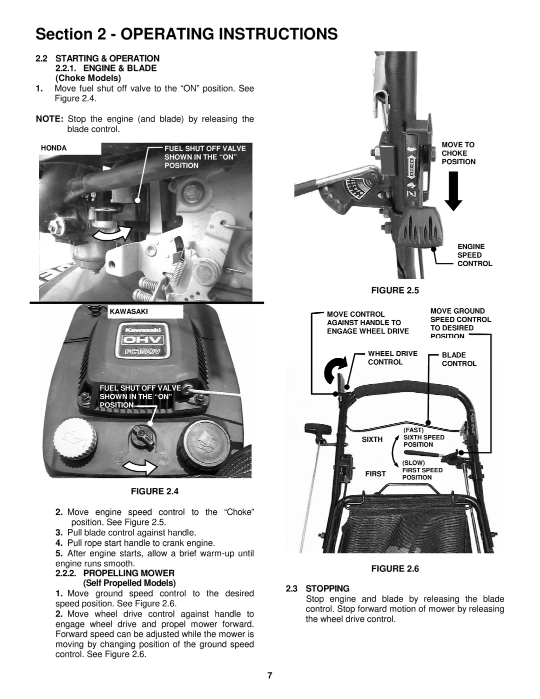 Snapper CP216017RV, CP215017KWV, CP215017HV, CP215017HV Starting & Operation 2.2.1. Engine & Blade Choke Models, Stopping 