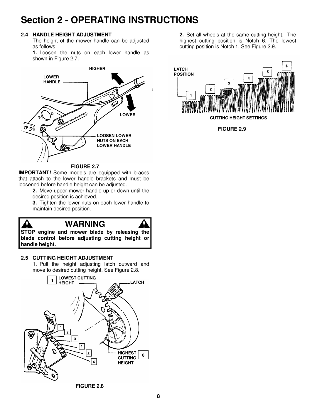 Snapper CP215517HV, CP216017RV, CP215017KWV, CP215017HV, CP215017HV Handle Height Adjustment, Cutting Height Adjustment 