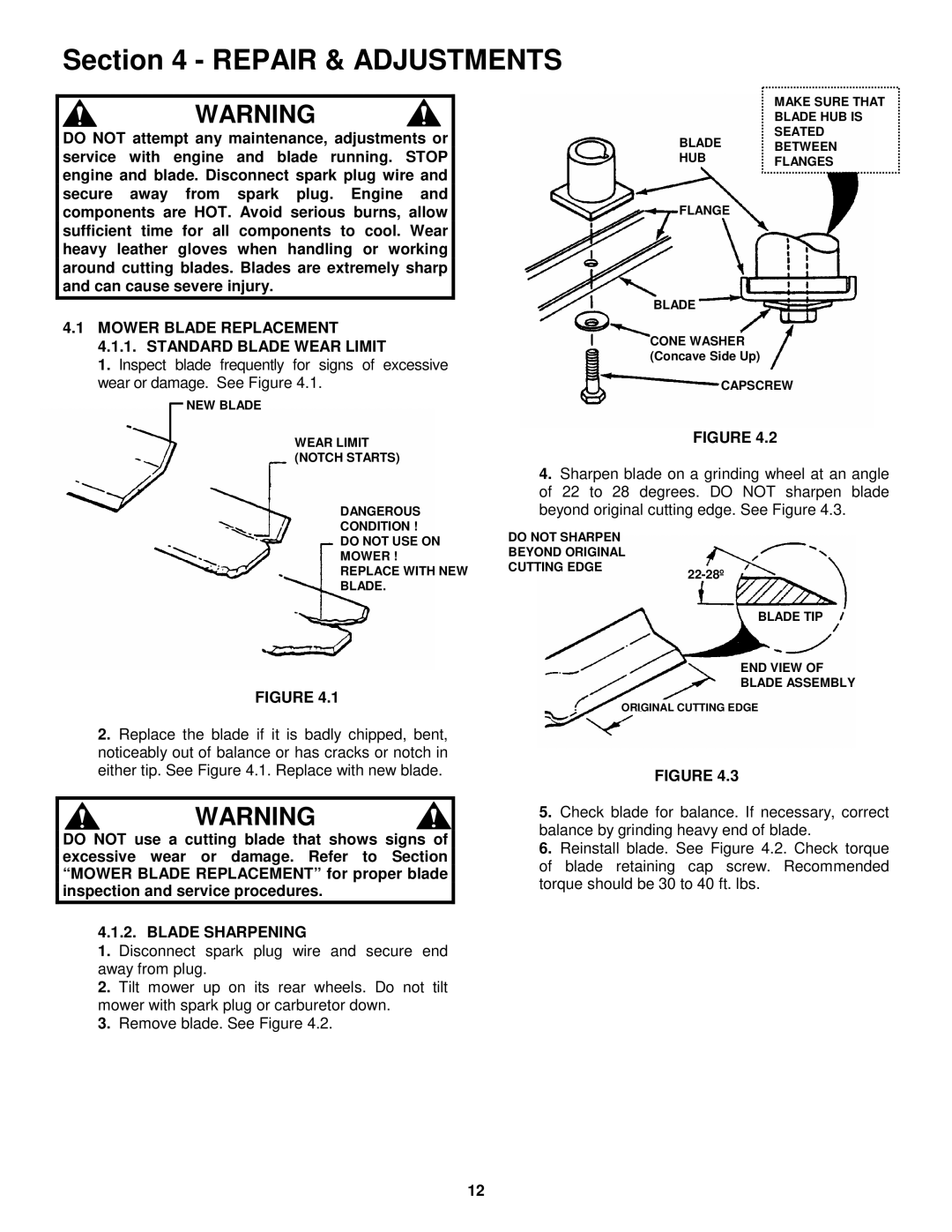 Snapper CP215512KWV, CP216012RV, CP216512RV Mower Blade Replacement 4.1.1. Standard Blade Wear Limit, Blade Sharpening 