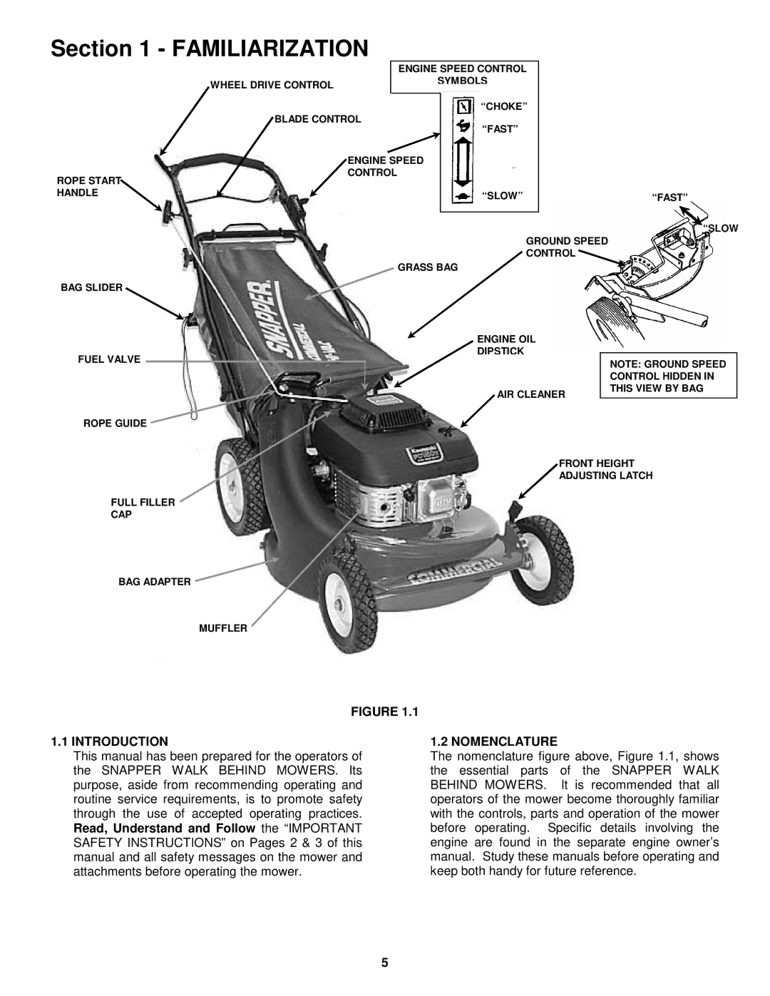 Snapper CP216012RV, CP216512RV, CP215512KWV, CP214012R2, P215013KWV important safety instructions Introduction, Nomenclature 