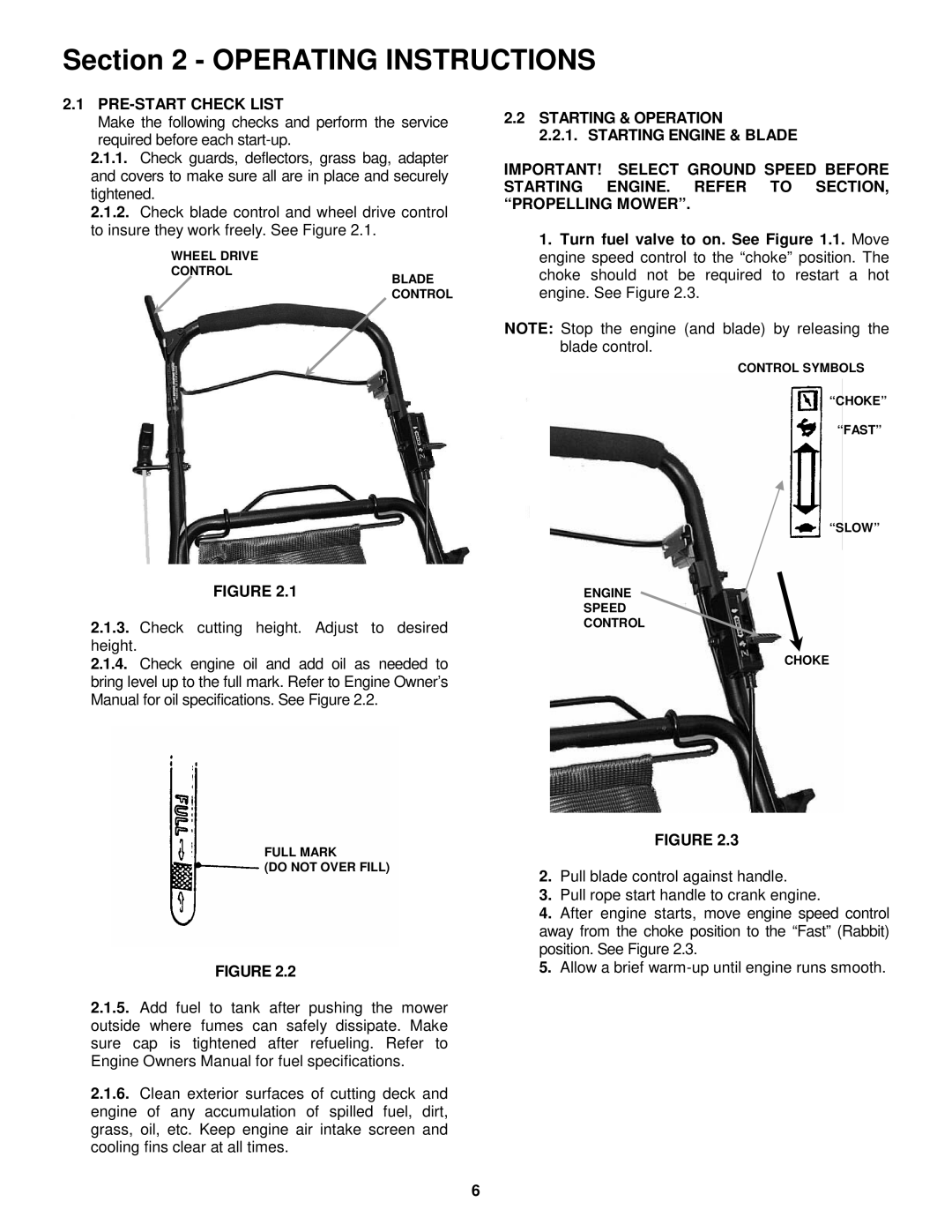 Snapper CP216512RV, CP216012RV, CP215512KWV, CP214012R2, P215013KWV Operating Instructions, PRE-START Check List 