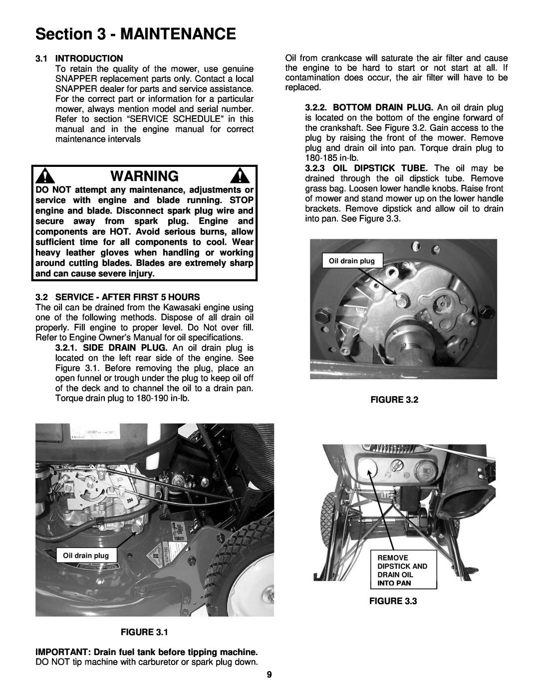 Snapper P215013KWV, CP216012RV, CP216512RV, CP215512KWV, CP214012R2 important safety instructions Maintenance 
