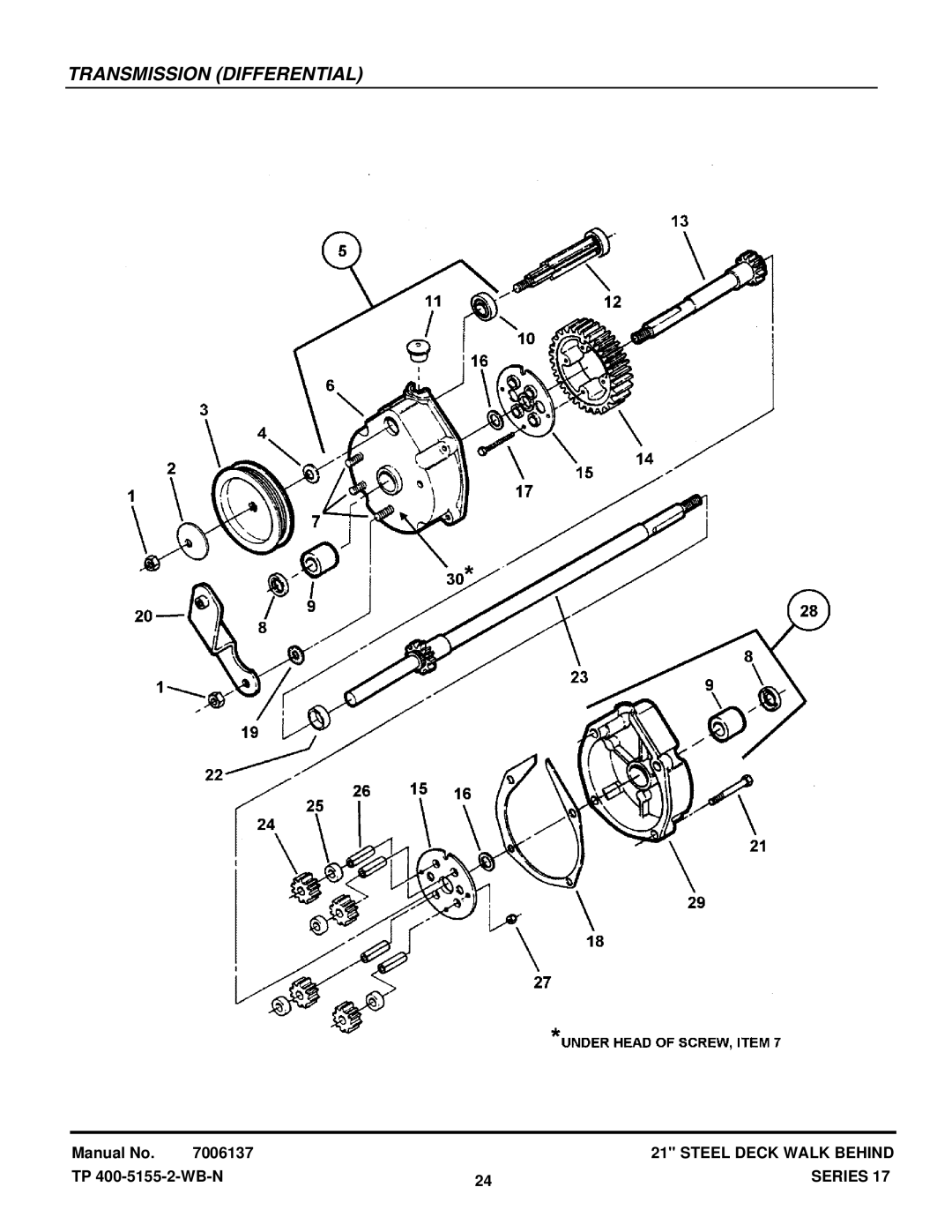 Snapper CP216017RV, CP215017KWV, CP214017R2, CP215017HV manual Transmission Differential 