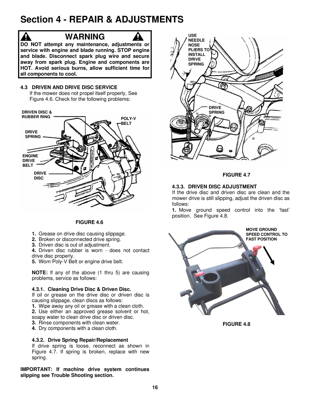 Snapper CP216019KWV, CP215519HV Driven and Drive Disc Service, Cleaning Drive Disc & Driven Disc, Driven Disc Adjustment 