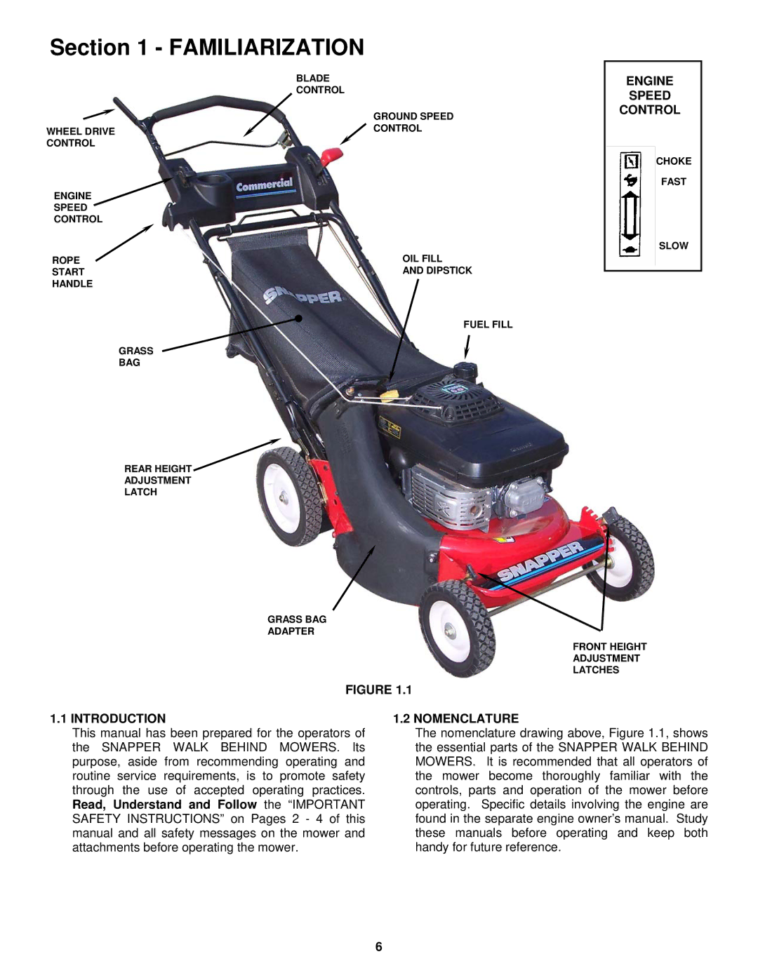 Snapper CP216019KWV, CP215519HV, CP215019KW, CP215519HV Engine Speed Control, Introduction, Nomenclature 