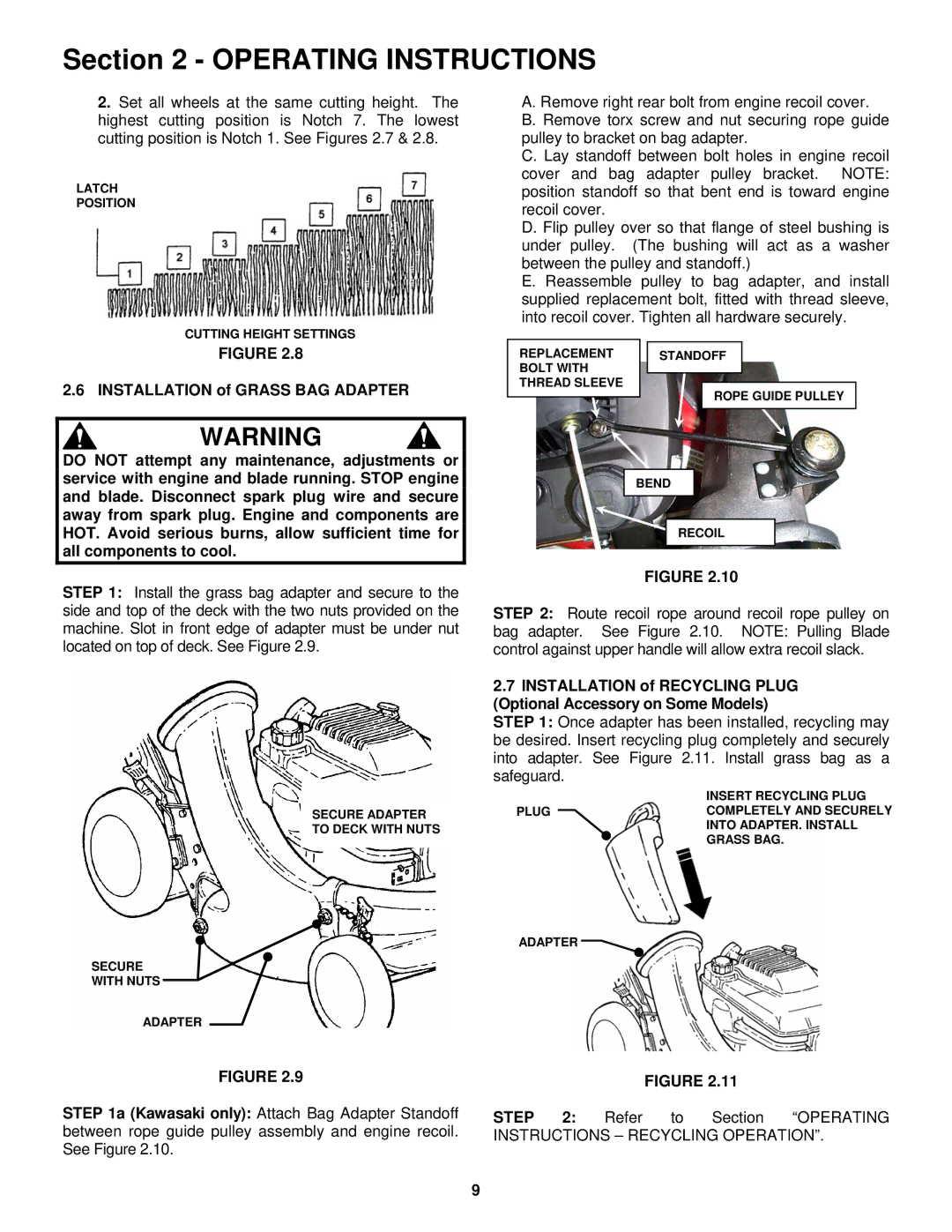 Snapper CP215019KW, CP215519HV, CP216019KWV, CP215519HV important safety instructions Latch Position Cutting Height Settings 