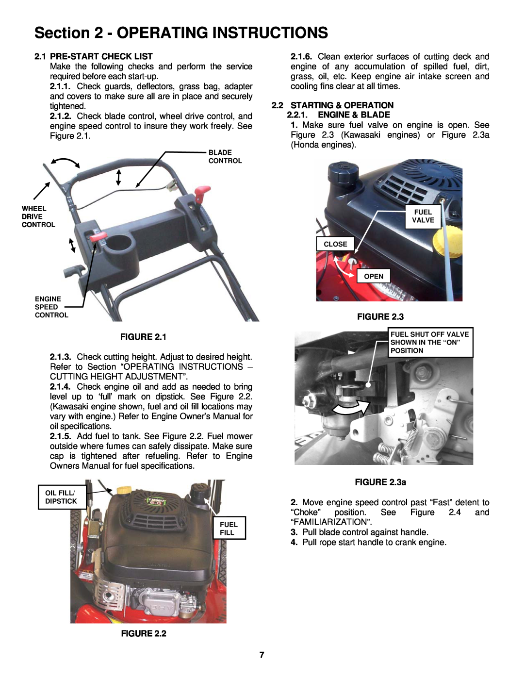 Snapper CP215019KW, CP215519HV Operating Instructions, Pre-Start Check List, STARTING & OPERATION 2.2.1. ENGINE & BLADE 