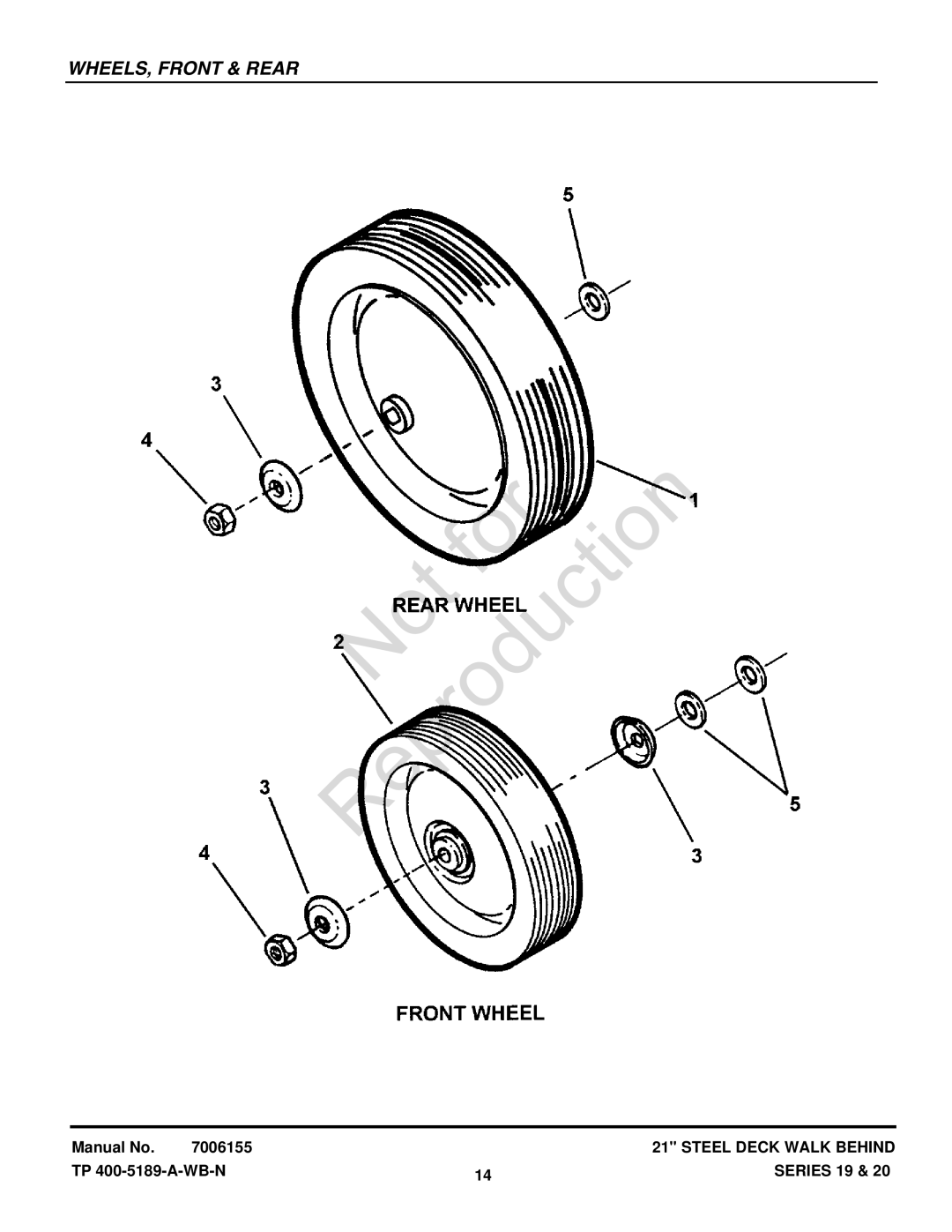 Snapper CP215519HV, CP216019KWV (7800037) manual WHEELS, Front & Rear 