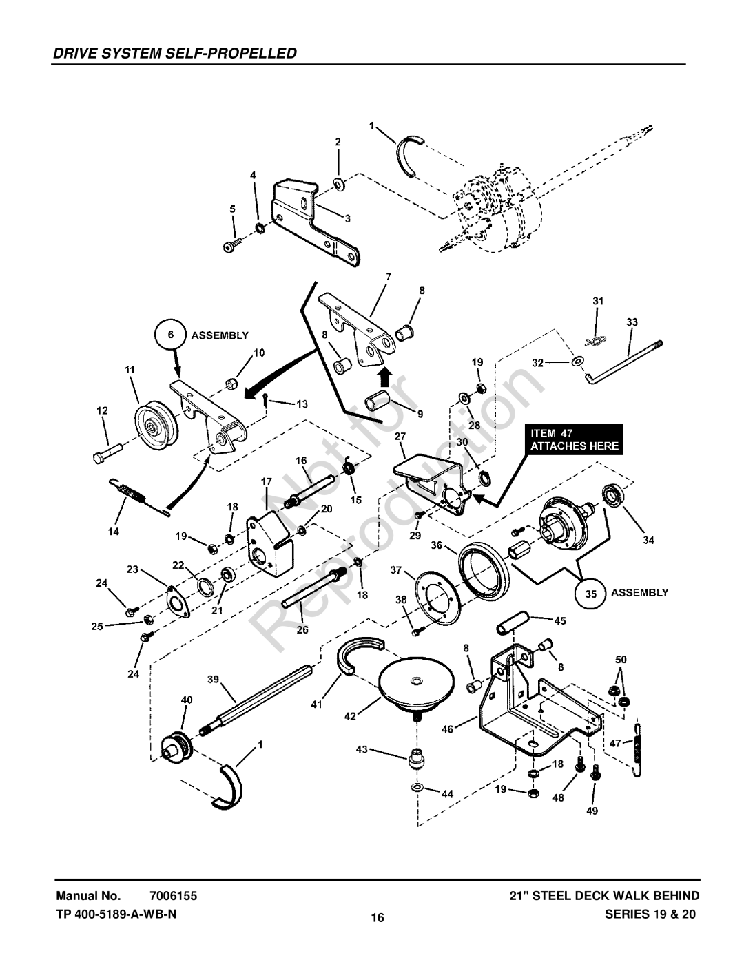 Snapper CP216019KWV (7800037), CP215519HV manual Drive System SELF-PROPELLED 