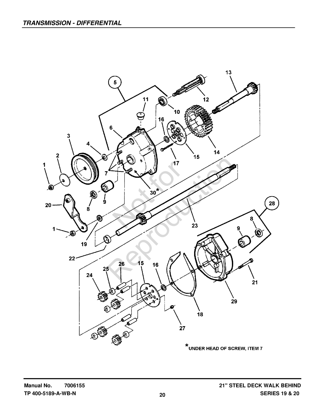 Snapper CP215519HV, CP216019KWV (7800037) manual Transmission Differential 