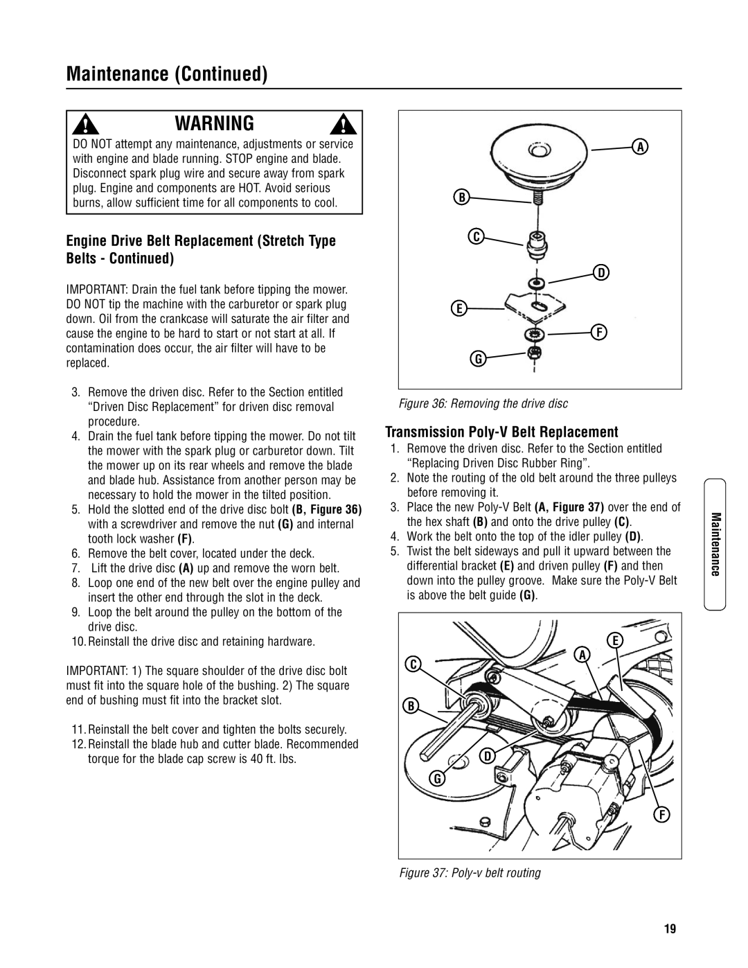 Snapper CRP216019KWV, CP216019KWV, CP215519HV specifications Transmission Poly-V Belt Replacement, Procedure 