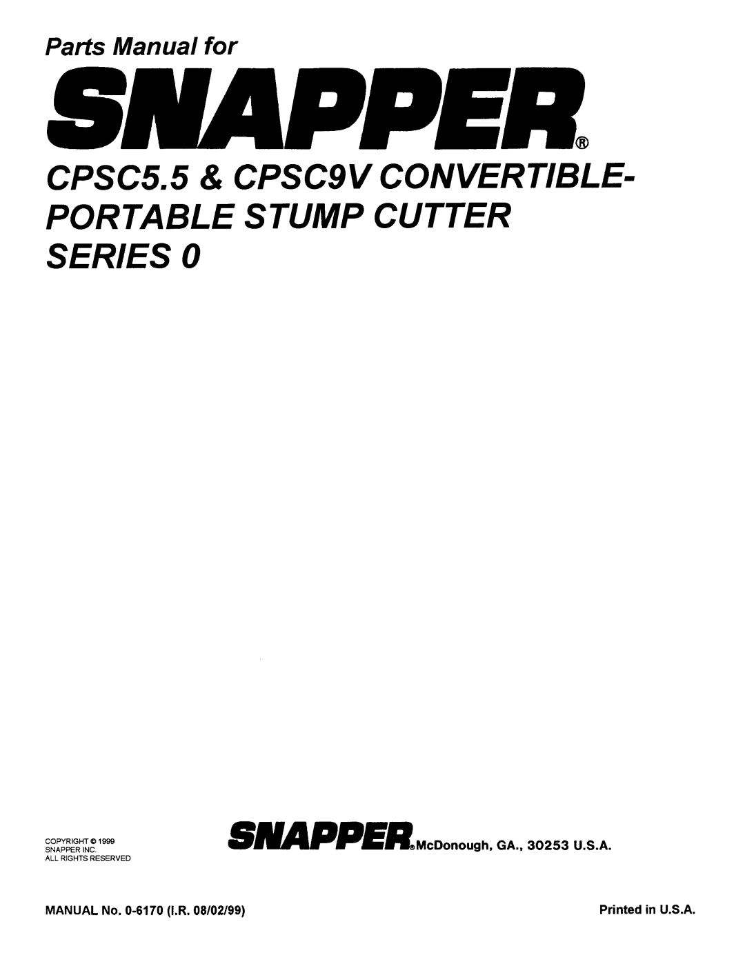 Snapper CPSC5.5, CPSC9V manual 