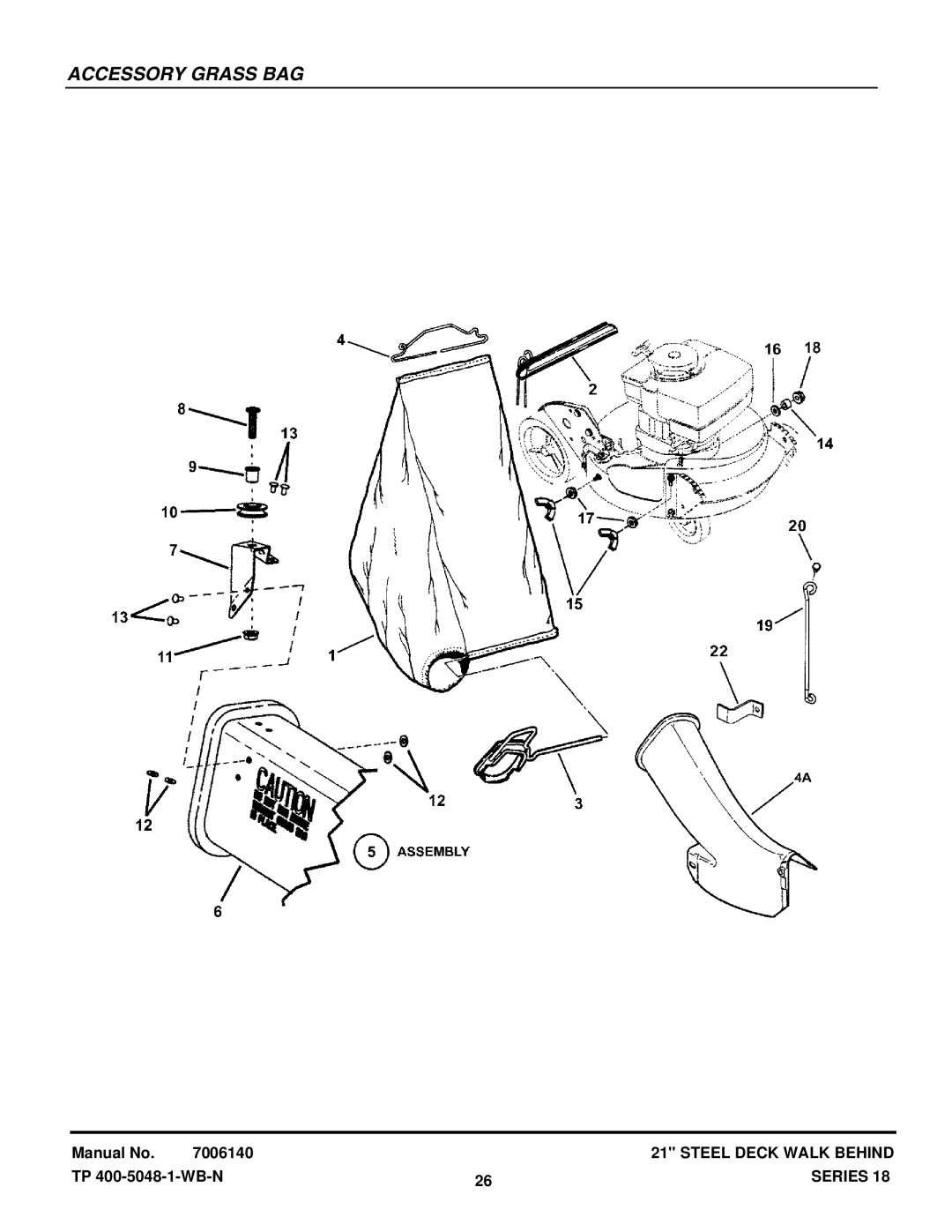 Snapper CP216018KWV, CRP216018KWV, CP215518HV manual Accessory Grass BAG 