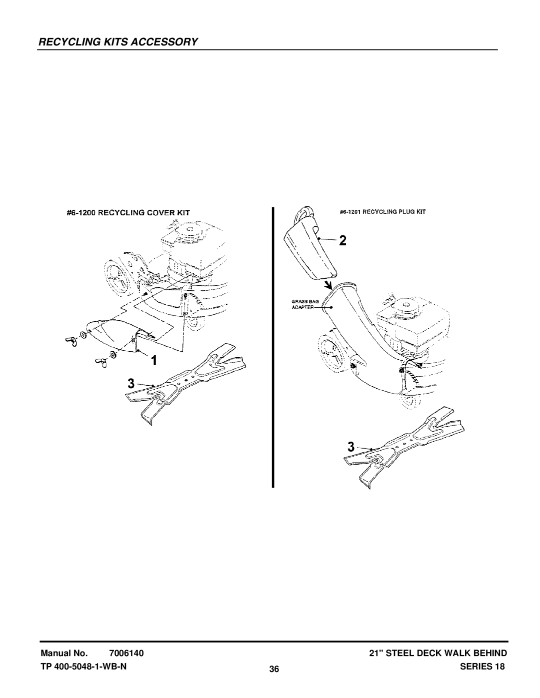 Snapper CRP216018KWV, CP215518HV, CP216018KWV manual Recycling Kits Accessory 