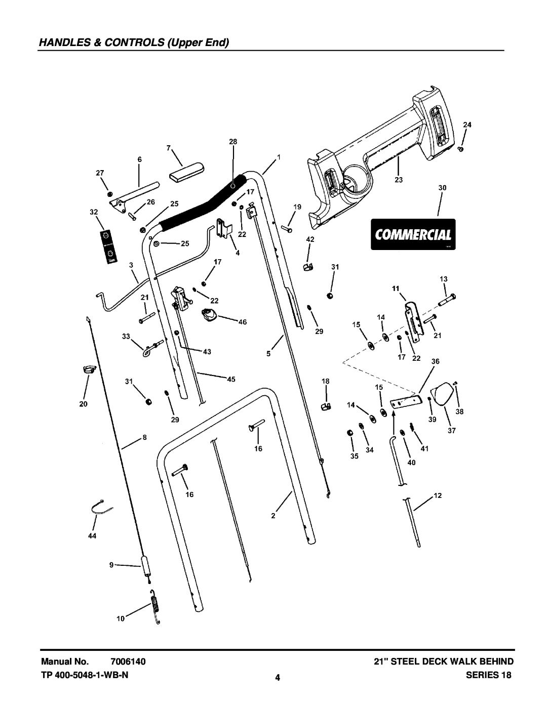 Snapper CP215518HV HANDLES & CONTROLS Upper End, Manual No, 7006140, Steel Deck Walk Behind, TP 400-5048-1-WB-N, Series 