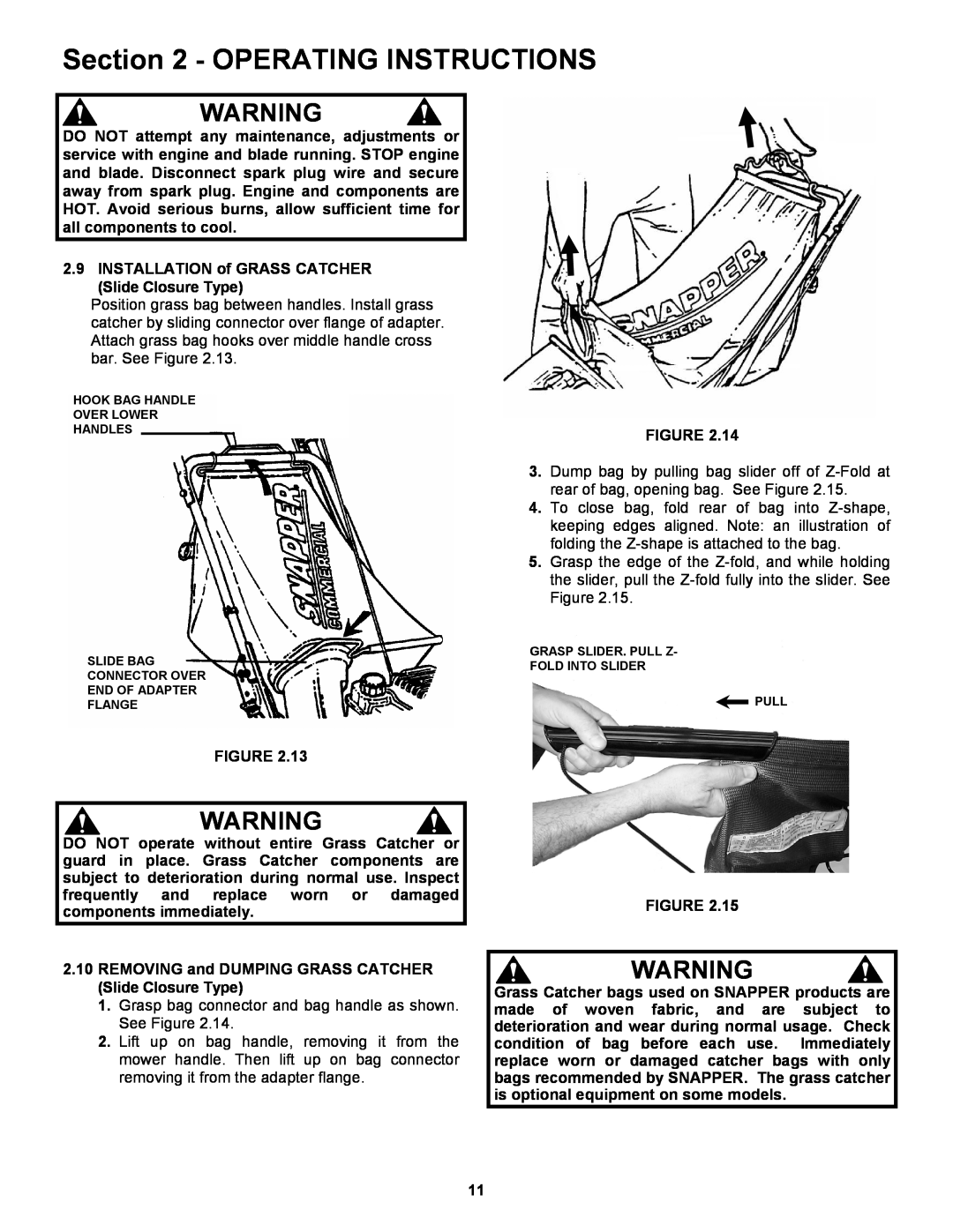Snapper CRP216019KWV Operating Instructions, Grasp bag connector and bag handle as shown. See Figure 