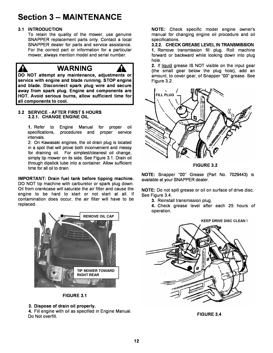 Snapper CRP216019KWV important safety instructions Maintenance 