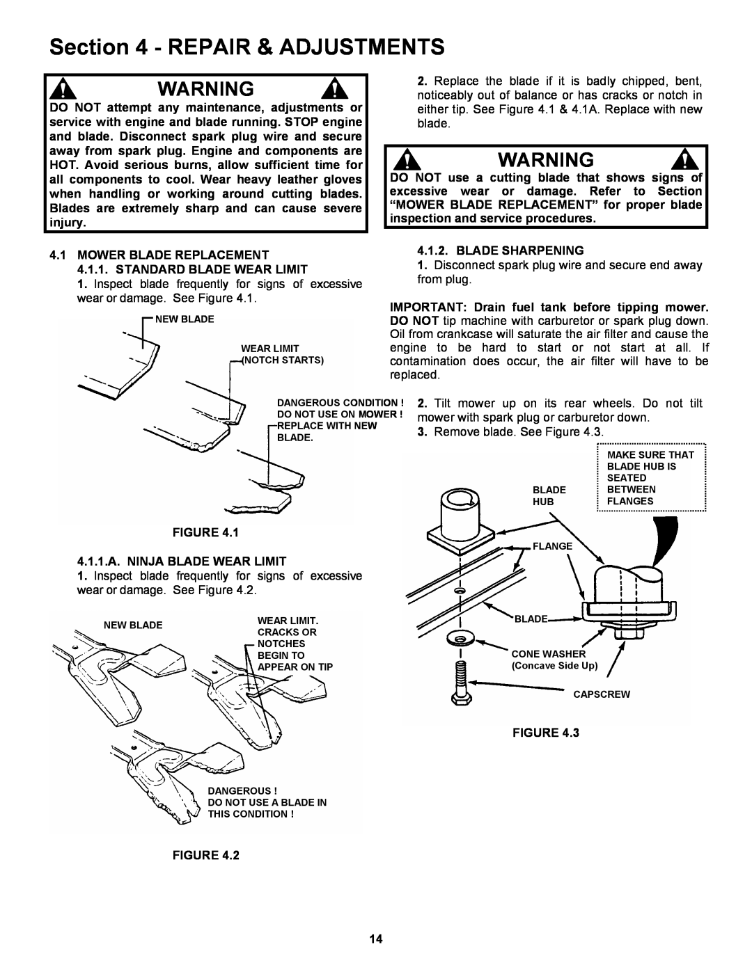 Snapper CRP216019KWV important safety instructions Repair & Adjustments 