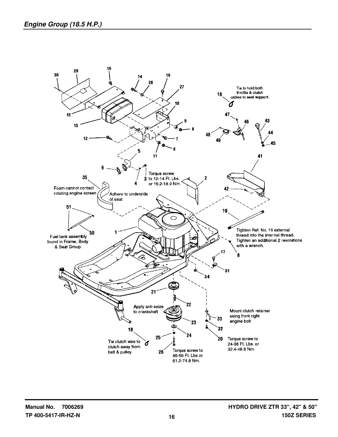 Snapper CSC18533, CSC2650, CSC2142 manual Engine Group 18.5 H.P 