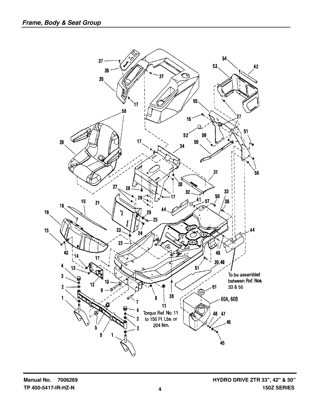 Snapper CSC2650, CSC18533, CSC2142 manual Frame, Body & Seat Group 