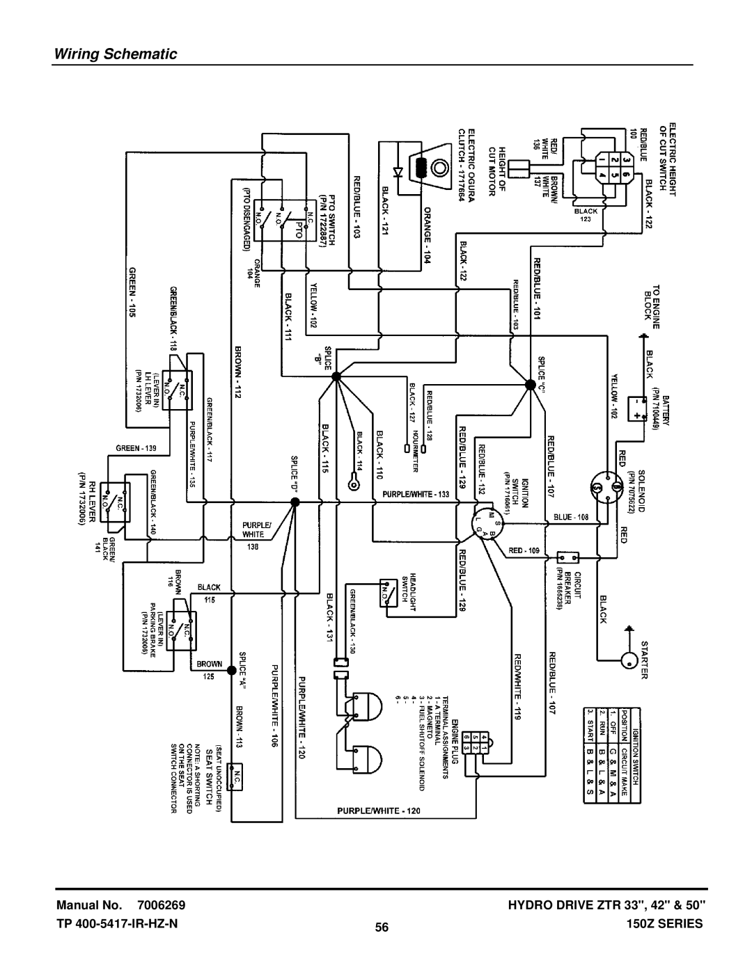 Snapper CSC18533, CSC2650, CSC2142 manual Wiring Schematic 