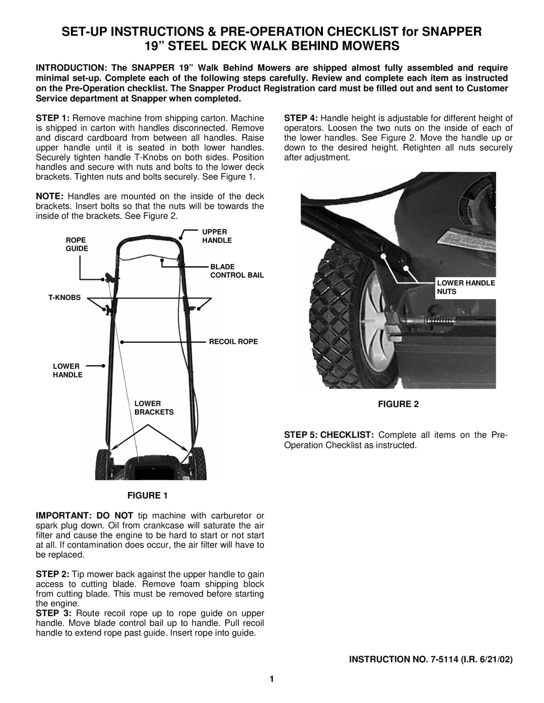 Snapper CSLT24520 (7800345), CSLT23460 (7800344), CLT24520 (7800317), LT23460 (7800207) manual Steel Deck Walk Behind Mowers 