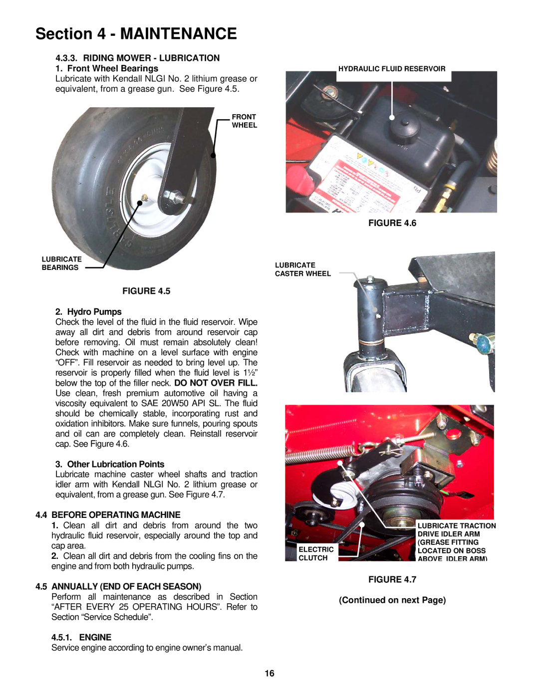 Snapper HZT21480BV, CZT19480KWV Riding Mower Lubrication, Before Operating Machine, Annually END of Each Season 