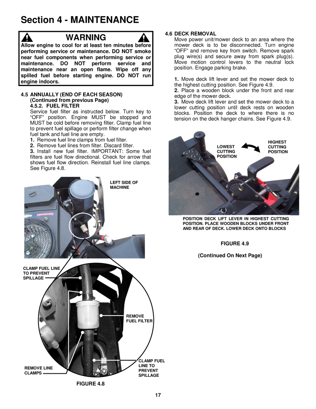 Snapper CZT19480KWV, CZT19481KWV, HZT21480BV, HZT21481BV, HZT21480BV, CZT19480KWV important safety instructions Deck Removal 