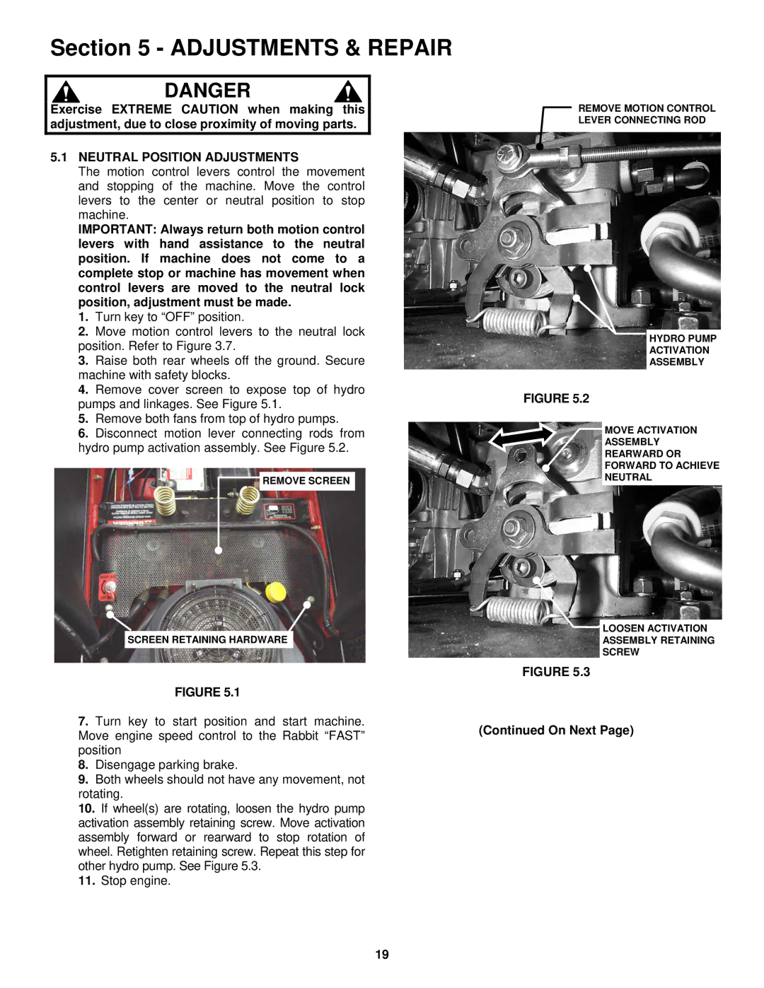 Snapper CZT19480KWV, CZT19481KWV, HZT21480BV, HZT21481BV Adjustments & Repair, Neutral Position Adjustments 