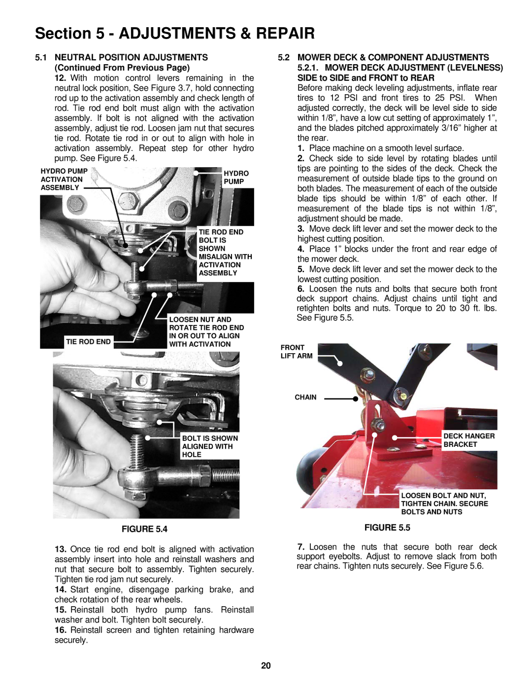 Snapper HZT21480BV, CZT19480KWV Neutral Position Adjustments From Previous, Mower Deck & Component Adjustments 