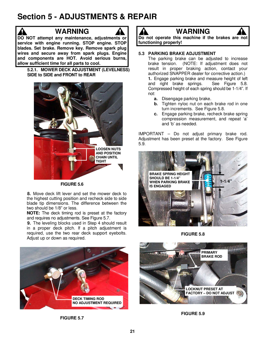 Snapper CZT19480KWV, CZT19481KWV, HZT21480BV, HZT21481BV, HZT21480BV, CZT19480KWV Parking Brake Adjustment 