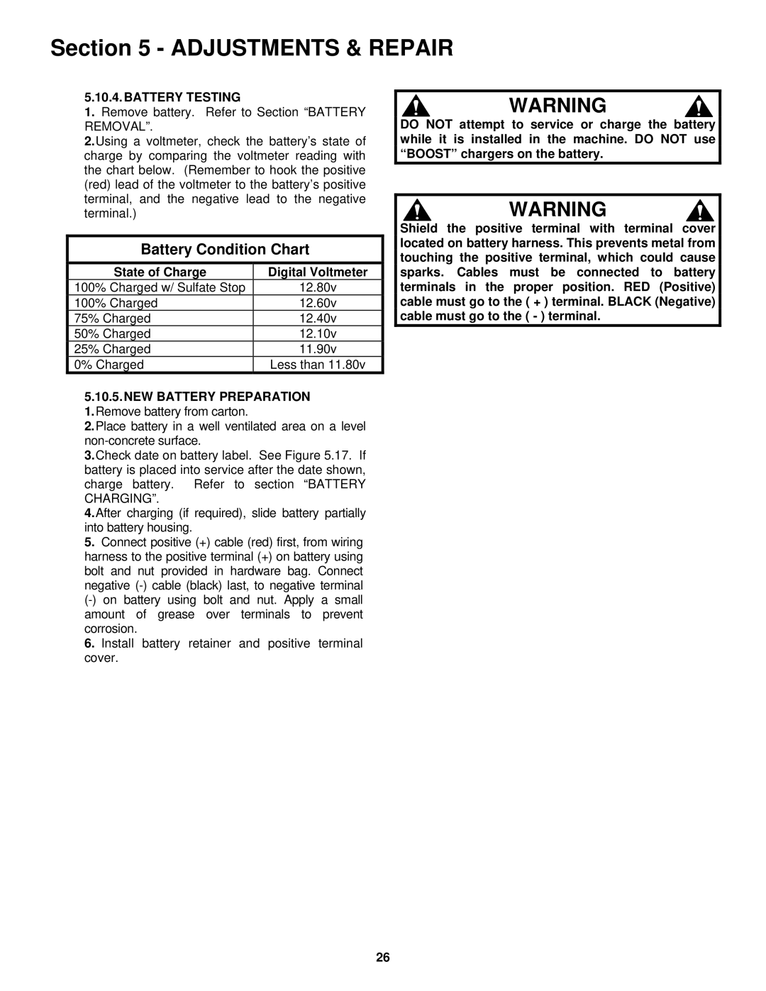 Snapper HZT21480BV, CZT19480KWV important safety instructions Battery Testing, State of Charge Digital Voltmeter 