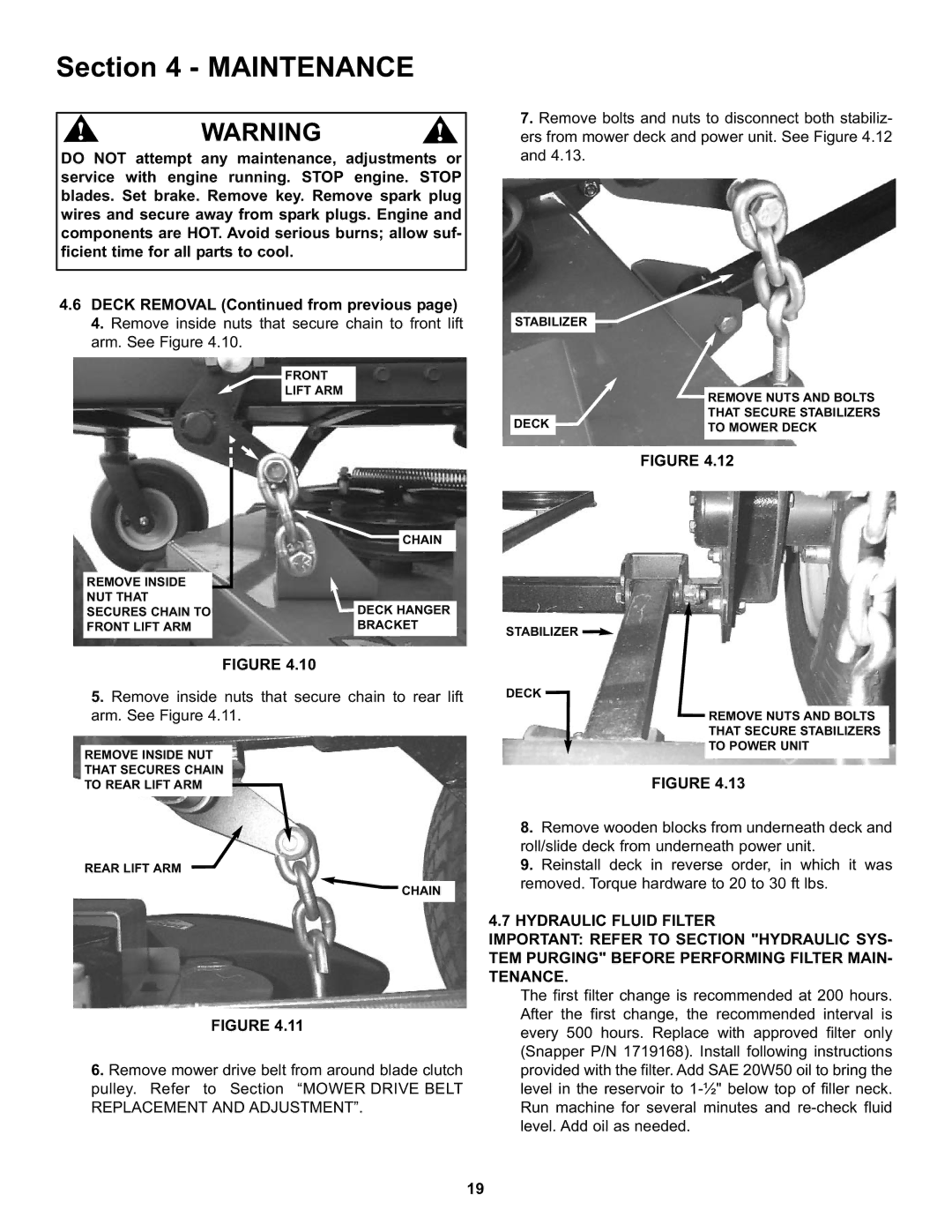 Snapper CZT19481KWV important safety instructions Maintenanceoperating Instructions 