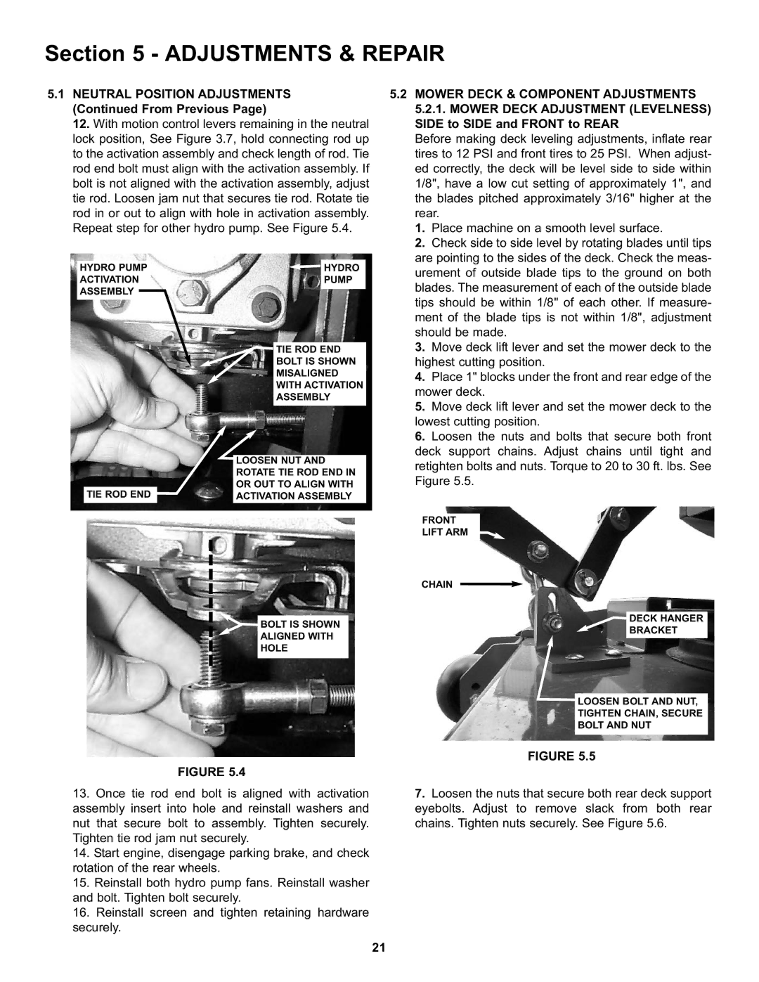 Snapper CZT19481KWV Neutral Position Adjustments From Previous, Mower Deck & Component Adjustments 