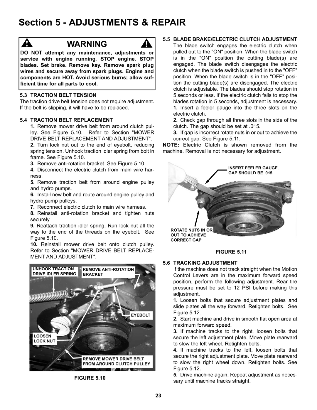 Snapper CZT19481KWV important safety instructions Traction Belt Tension, Traction Belt Replacement, Tracking Adjustment 