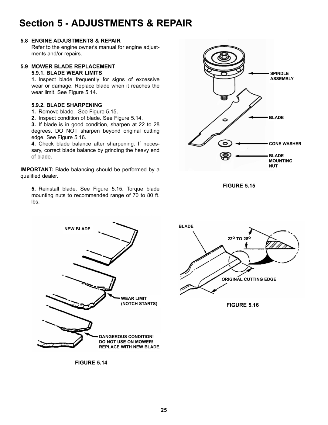 Snapper CZT19481KWV important safety instructions Blade Sharpening 