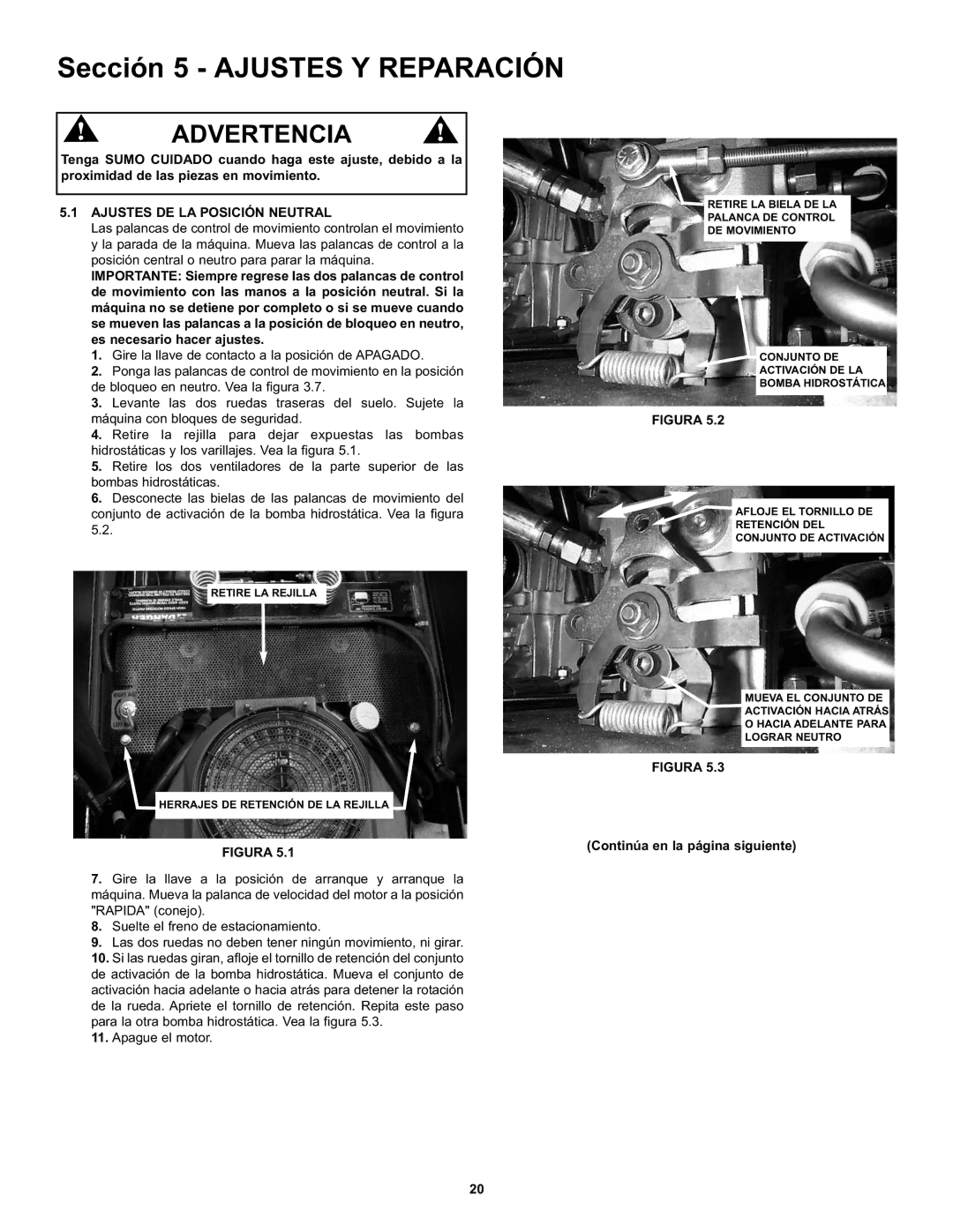 Snapper CZT19481KWV manual Sección 5 Ajustes Y Reparación, Ajustes DE LA Posición Neutral 