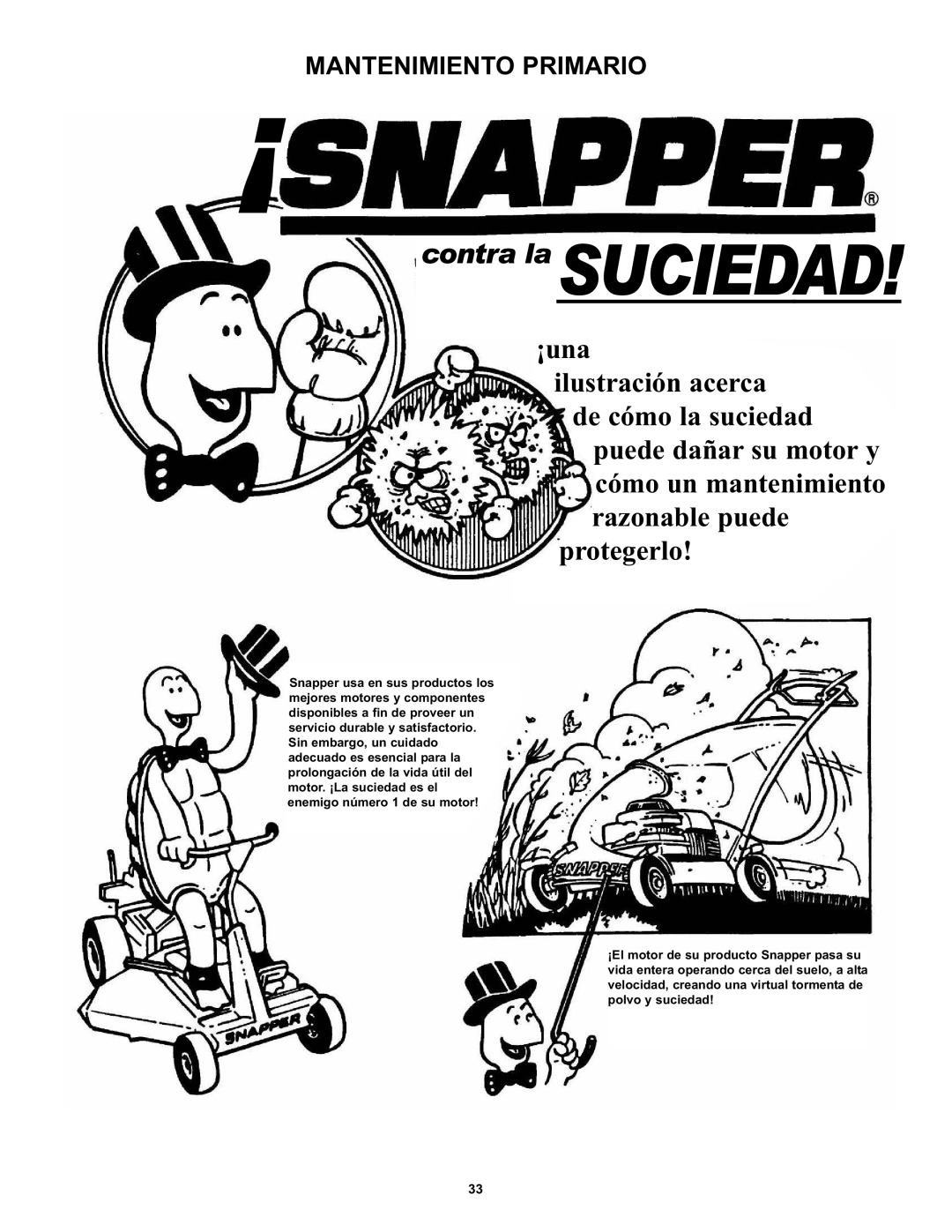 Snapper CZT19481KWV manual Contra laSUCIEDAD 