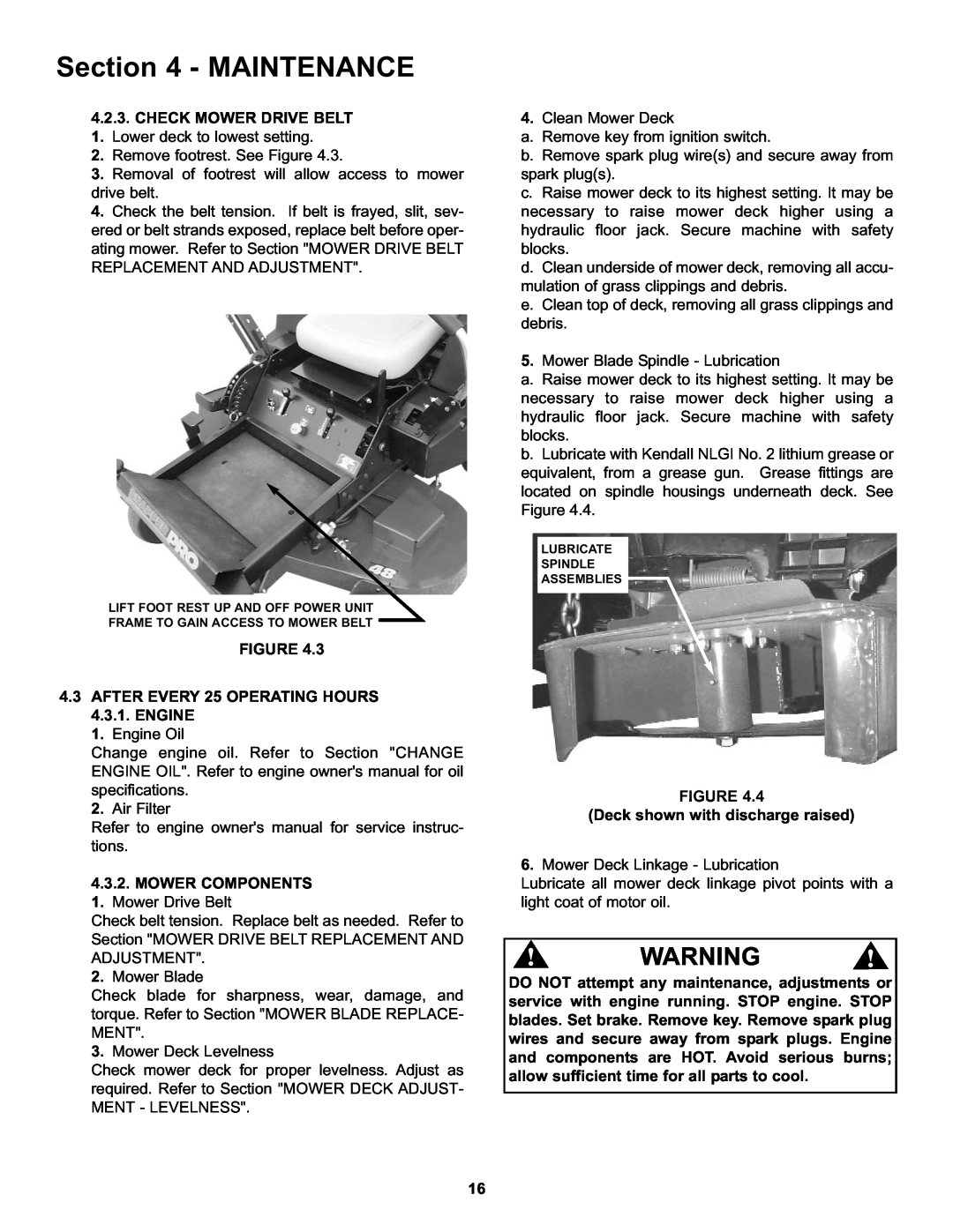 Snapper CZT19481KWV Maintenanceoperating Instructions, CHECK MOWER DRIVE BELT 1. Lower deck to lowest setting 