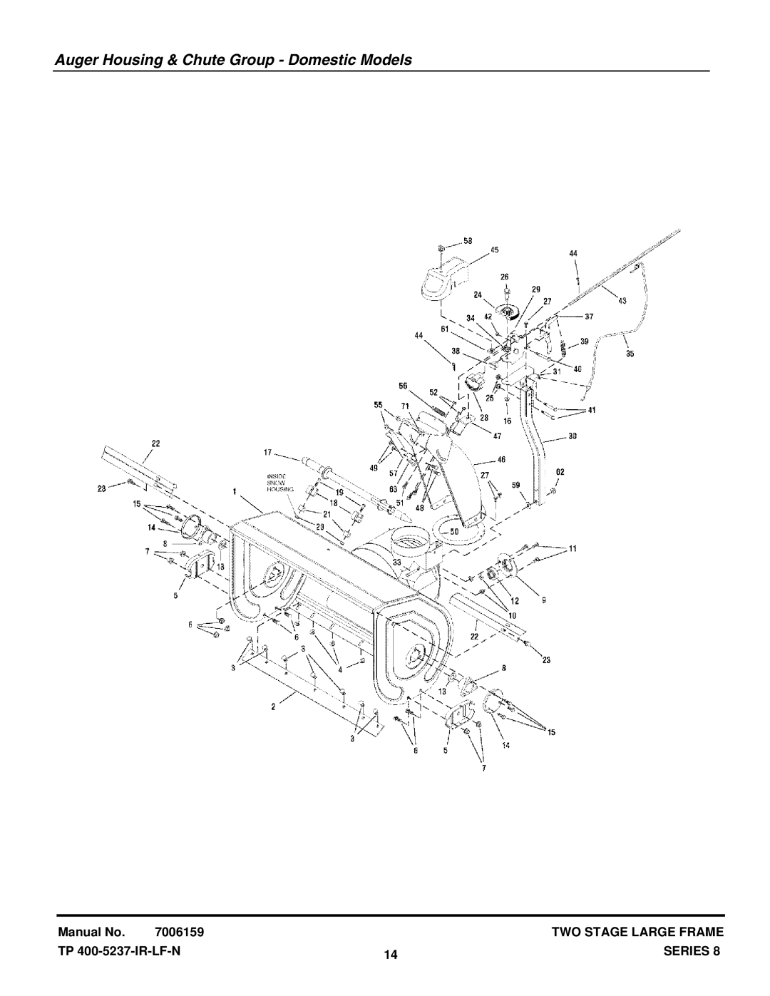 Snapper E105308E, E95288E, E115328E, E85268E manual Auger Housing & Chute Group Domestic Models 