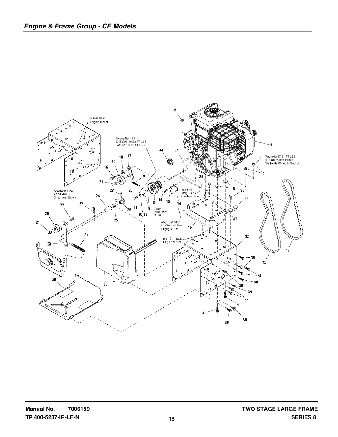 Snapper E105308E, E95288E, E115328E, E85268E manual Engine & Frame Group CE Models 