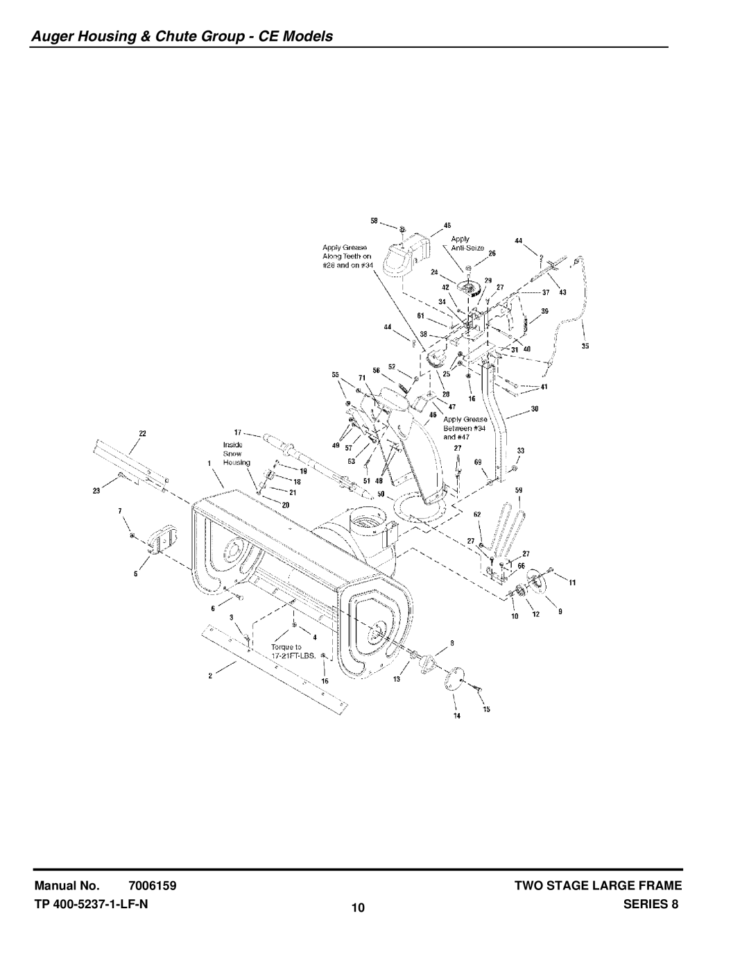 Snapper E85268E (1695093), E105308E (1695095), E95288E (1695094), E115328E Auger Housing & Chute Group CE Models 