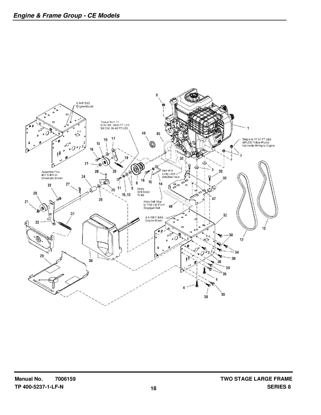 Snapper E85268E (1695093), E105308E (1695095), E95288E (1695094), 95288E (1694994) manual Engine & Frame Group CE Models 