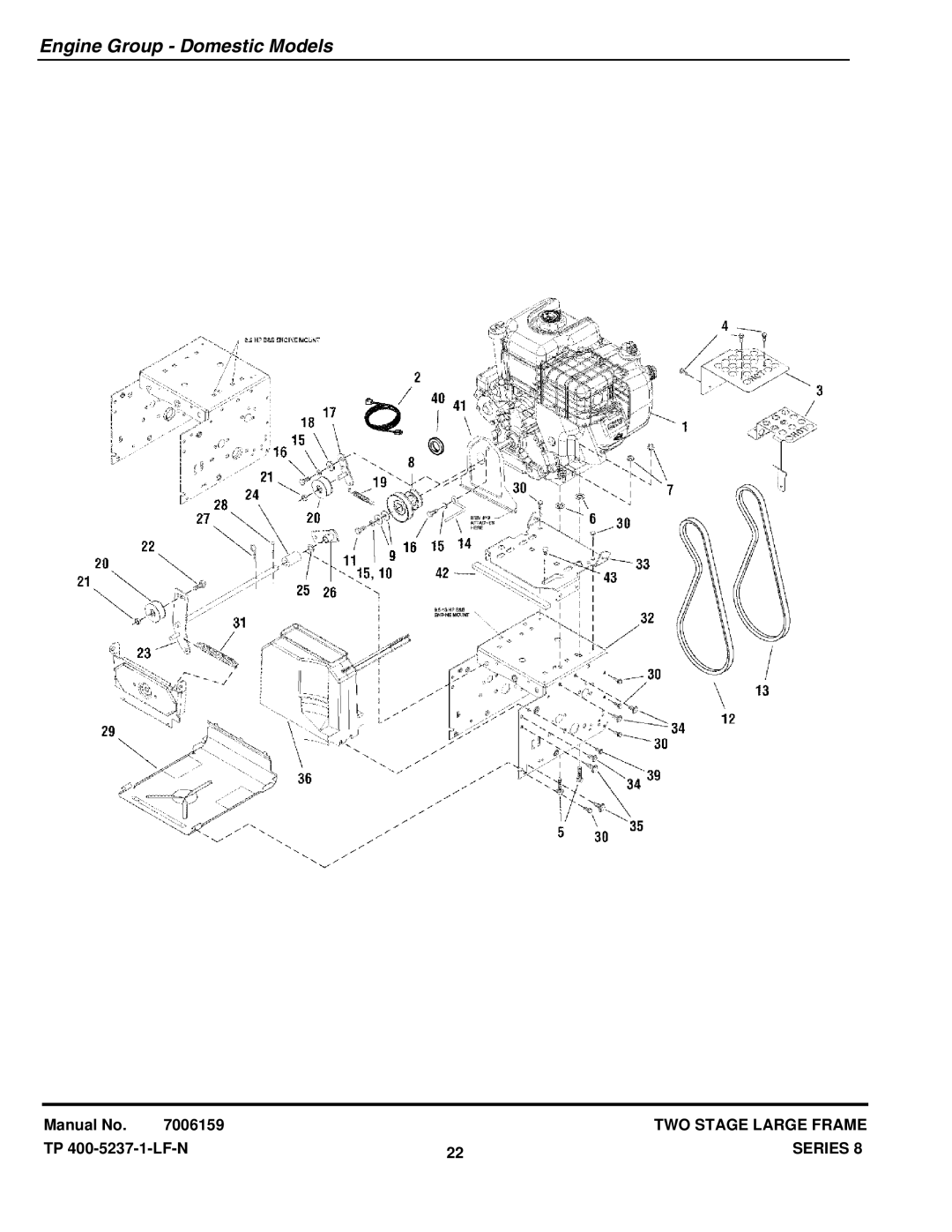 Snapper 95288E (1694994), E85268E (1695093), E105308E (1695095), E95288E (1695094) manual Engine Group Domestic Models 