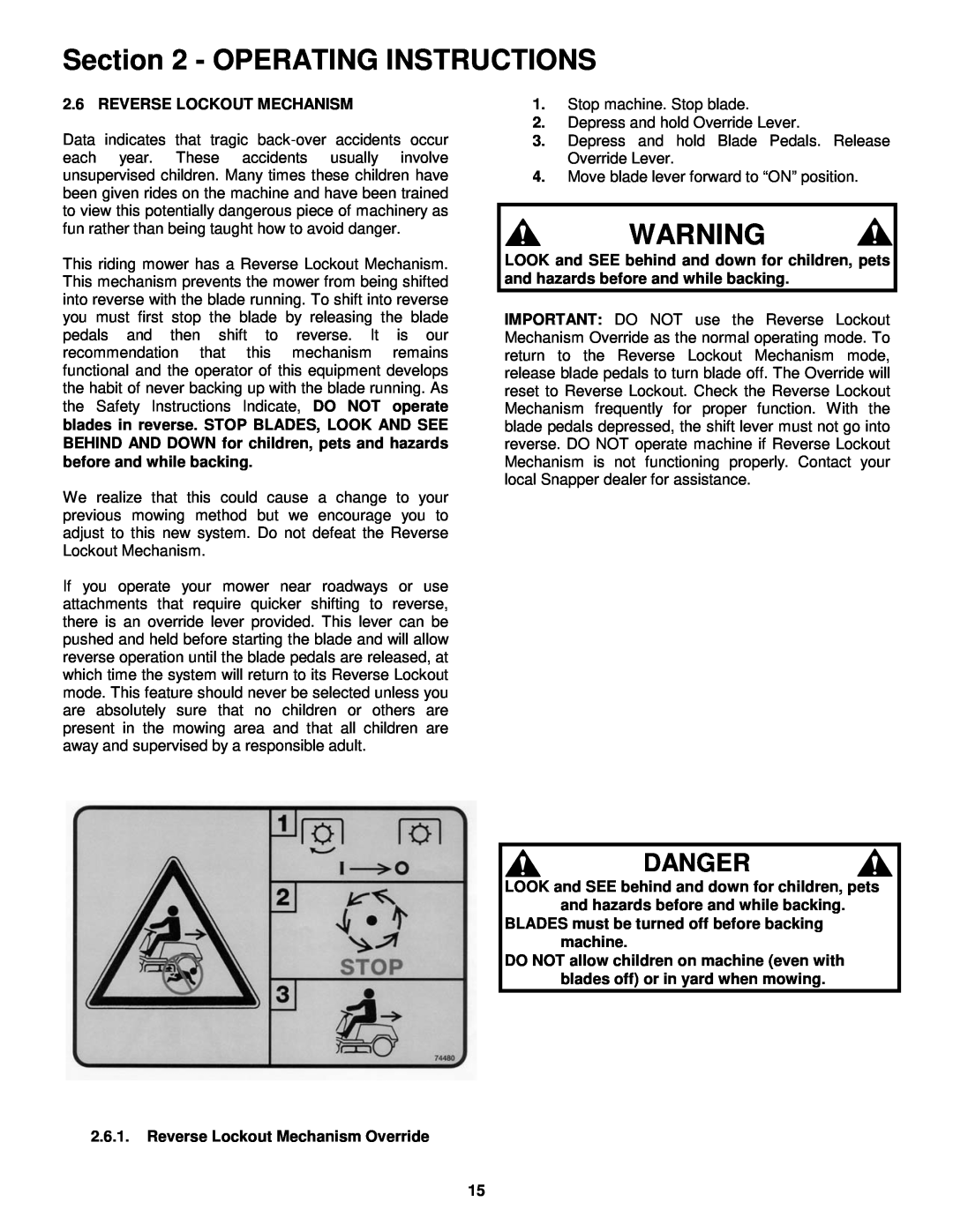Snapper E281323BVE, E251023BVE, E281223BVE, E331523KVE important safety instructions Danger, Operating Instructions 