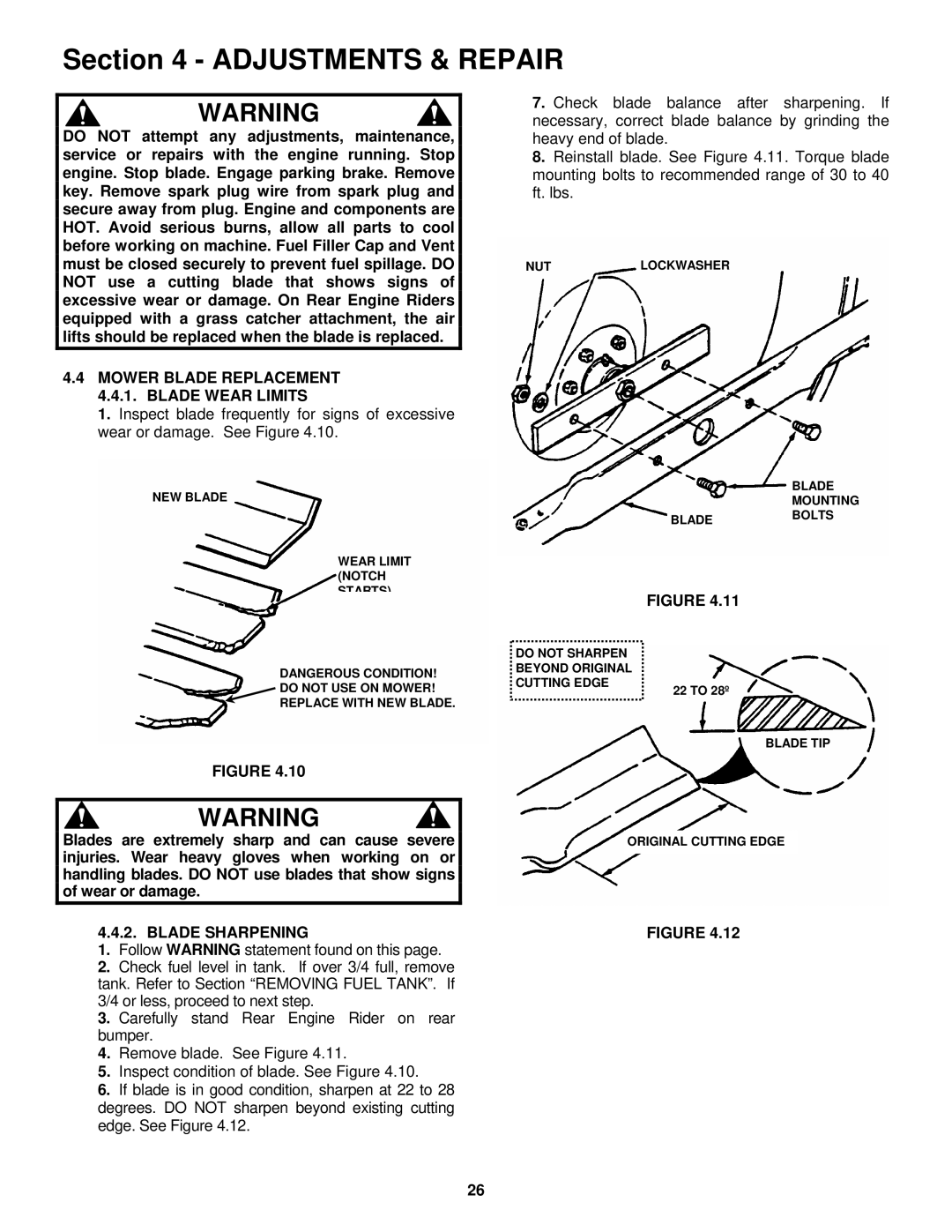 Snapper E2512523BVE, E2812523BVE, E2813523BVE, E331523KVE Mower Blade Replacement 4.4.1. Blade Wear Limits 