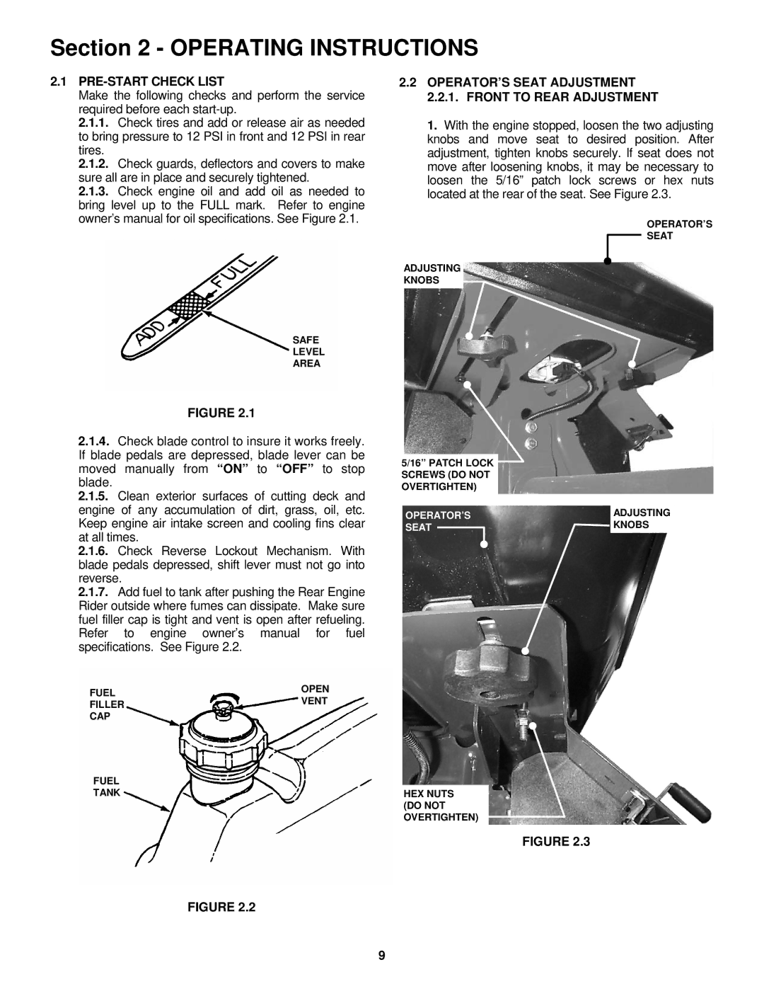 Snapper E2512523BVE, E2812523BVE, E2813523BVE, E331523KVE important safety instructions PRE-START Check List 