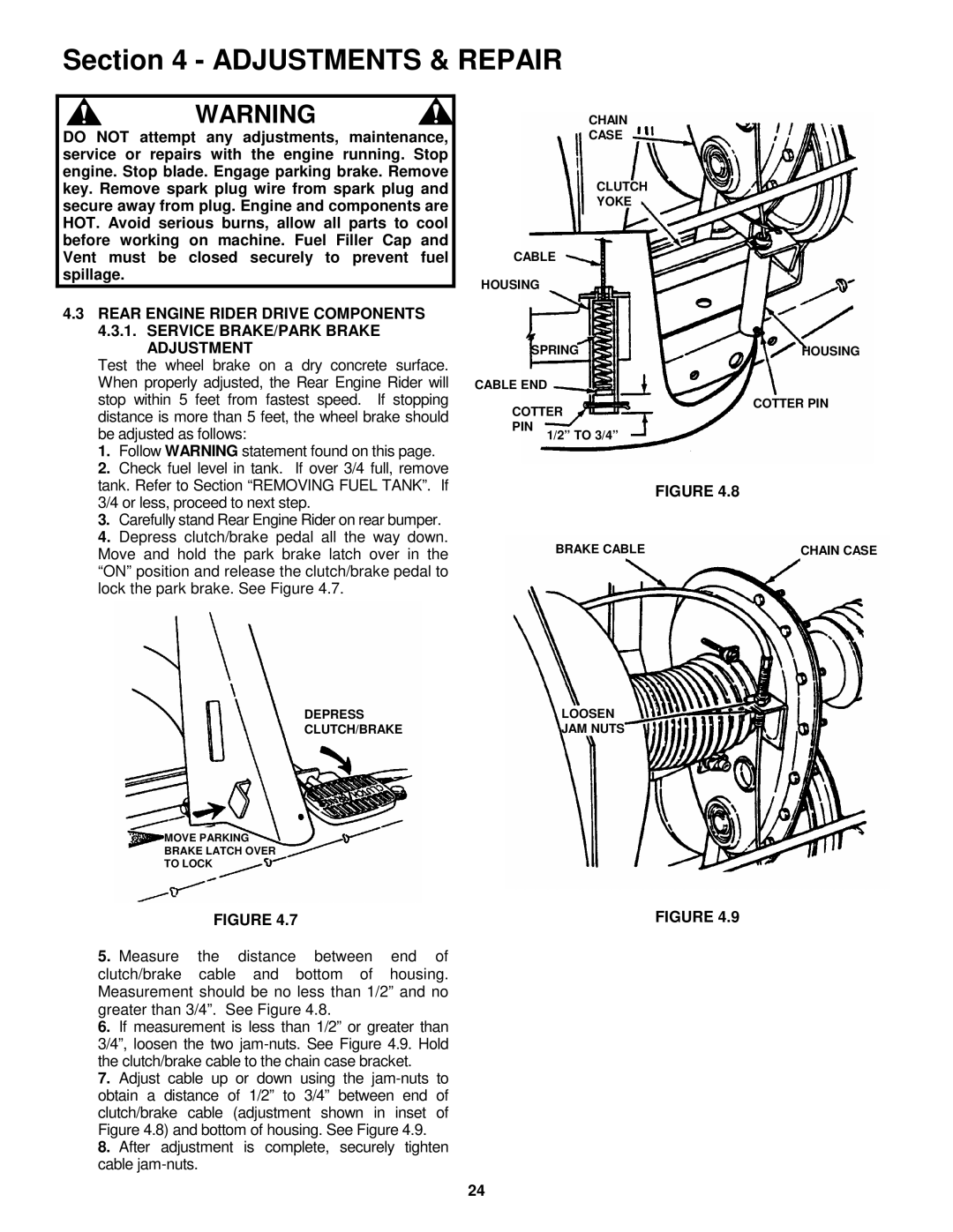 Snapper E281123BVE, E281323BVE, E331523KVE important safety instructions Chain Case Clutch Yoke Cable Housing Spring 