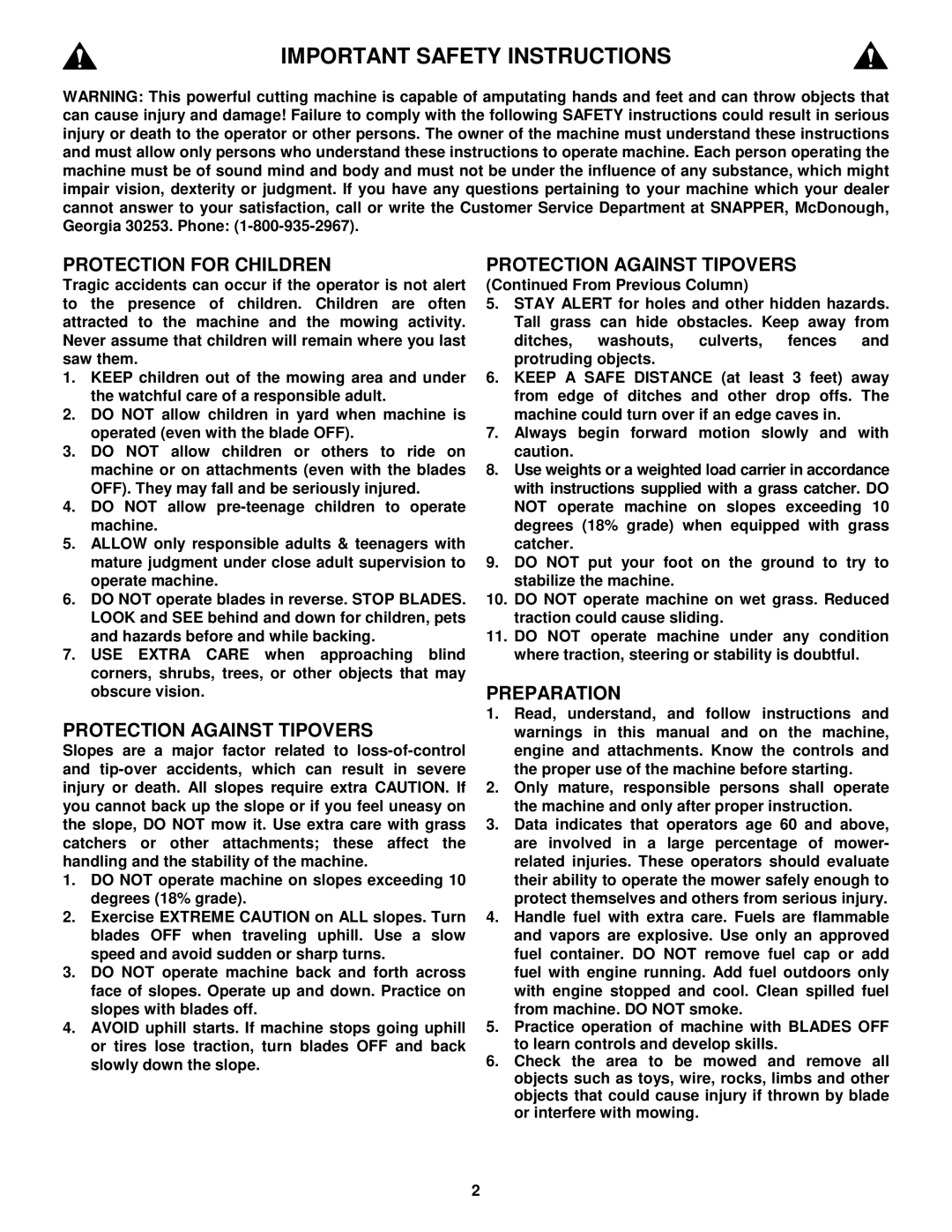 Snapper E281022BE, E281222BE, E331522KVE, E281222BE, E281022BE, E331522KVE Important Safety Instructions 